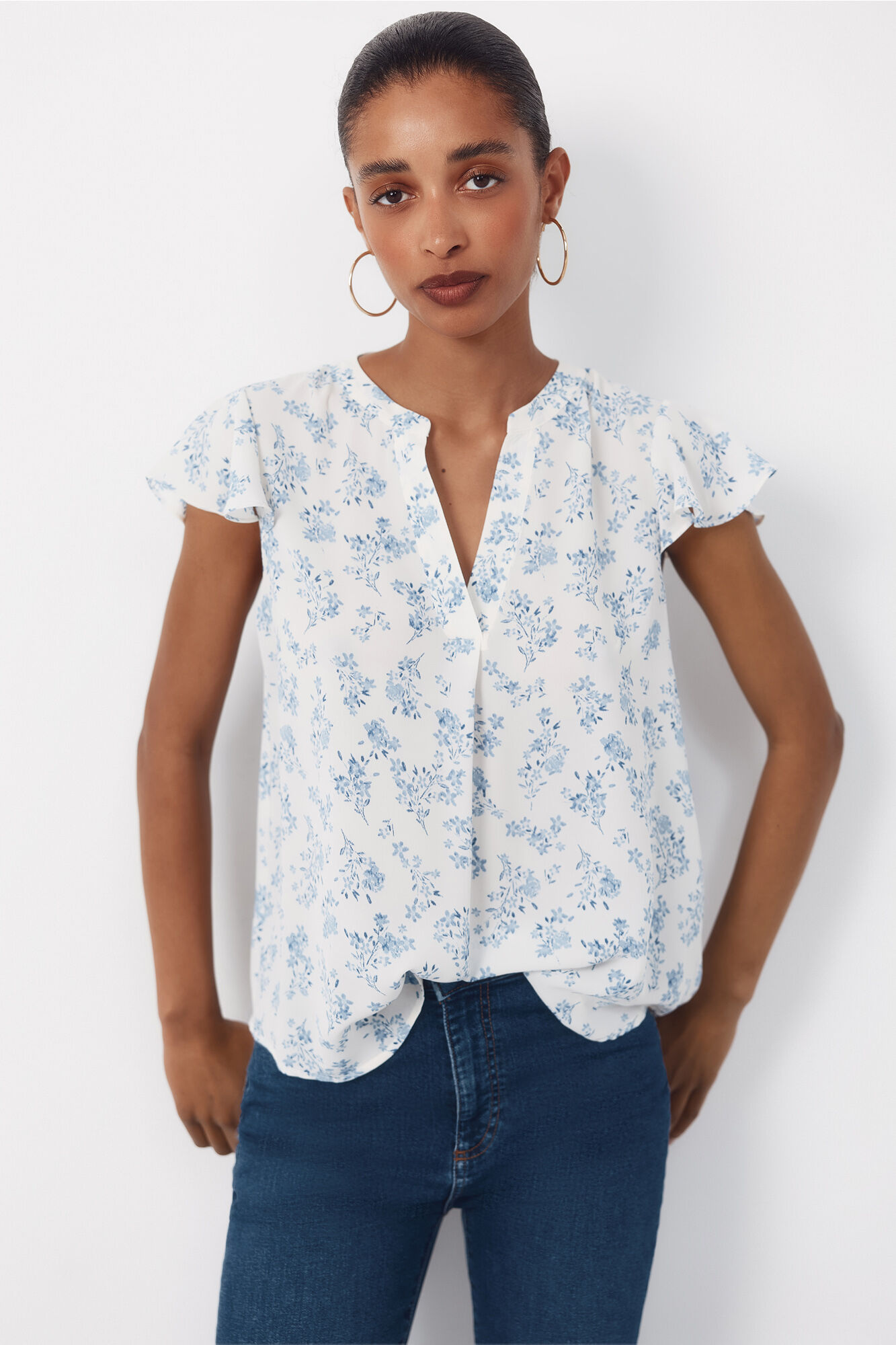 Cortefiel Blusa fluida de manga de vuelo