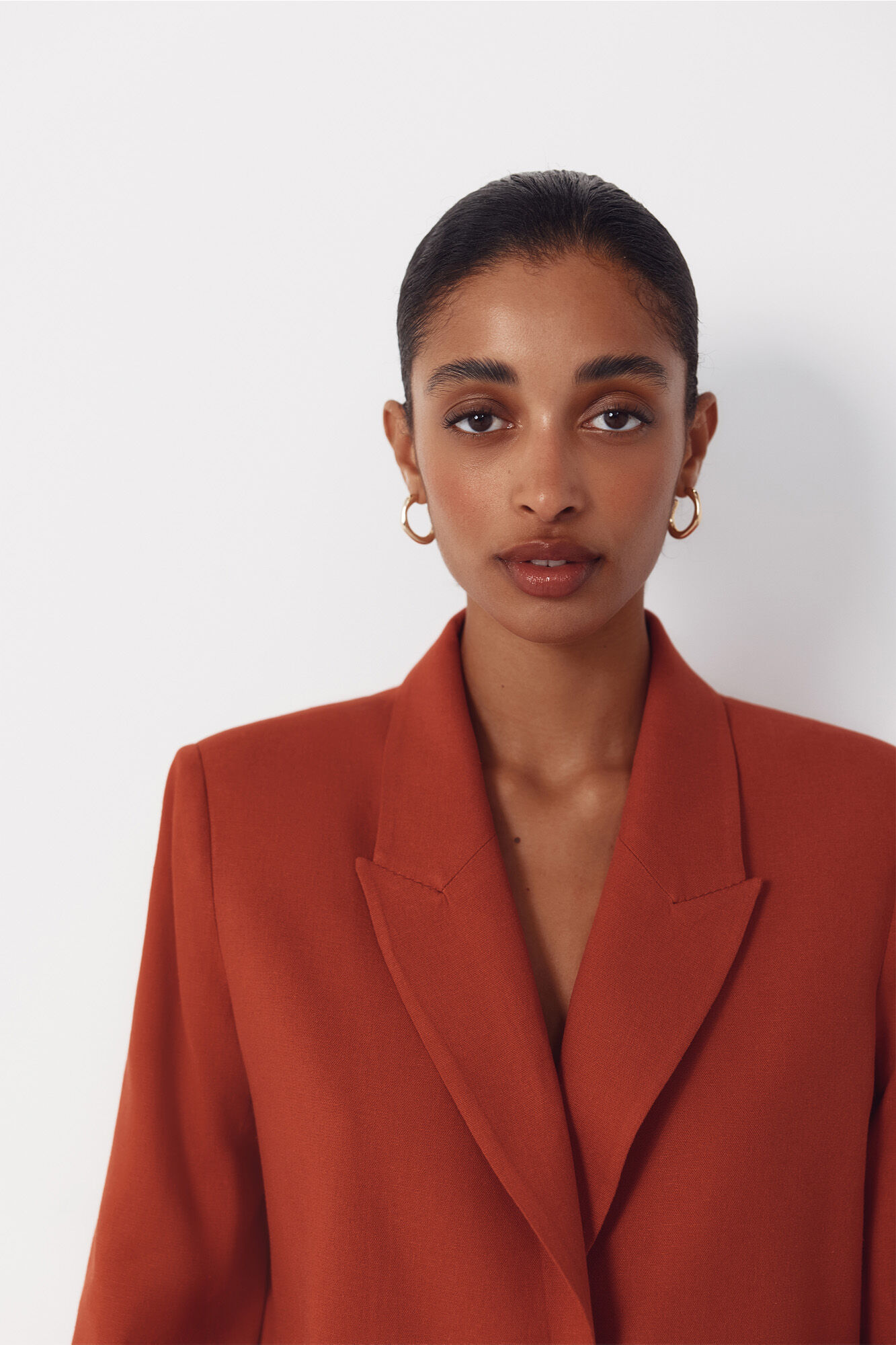 Cortefiel Blazer de tejido con lino Naranja