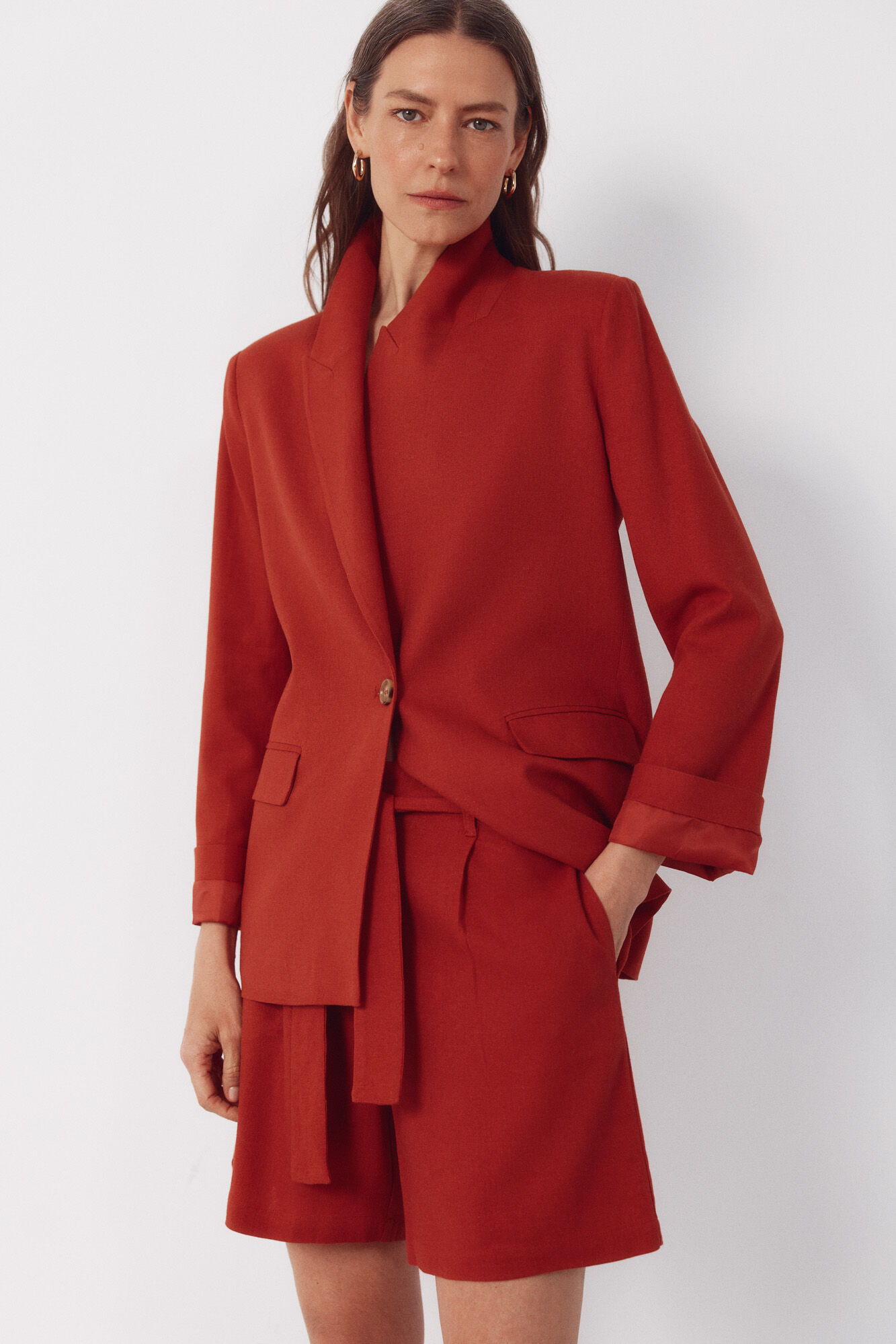 Cortefiel Pantal&oacute;n bermuda de lino Naranja