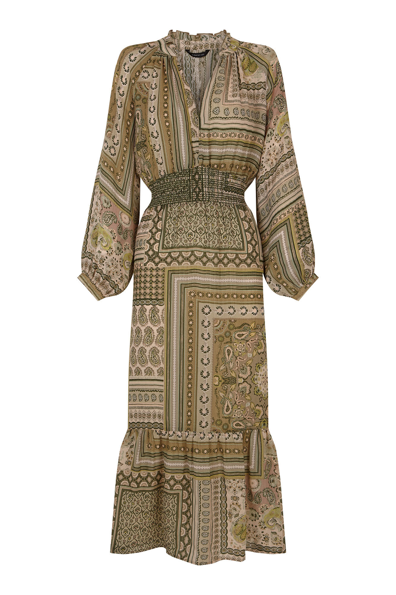 Cortefiel Vestido fluido estampado Kaki