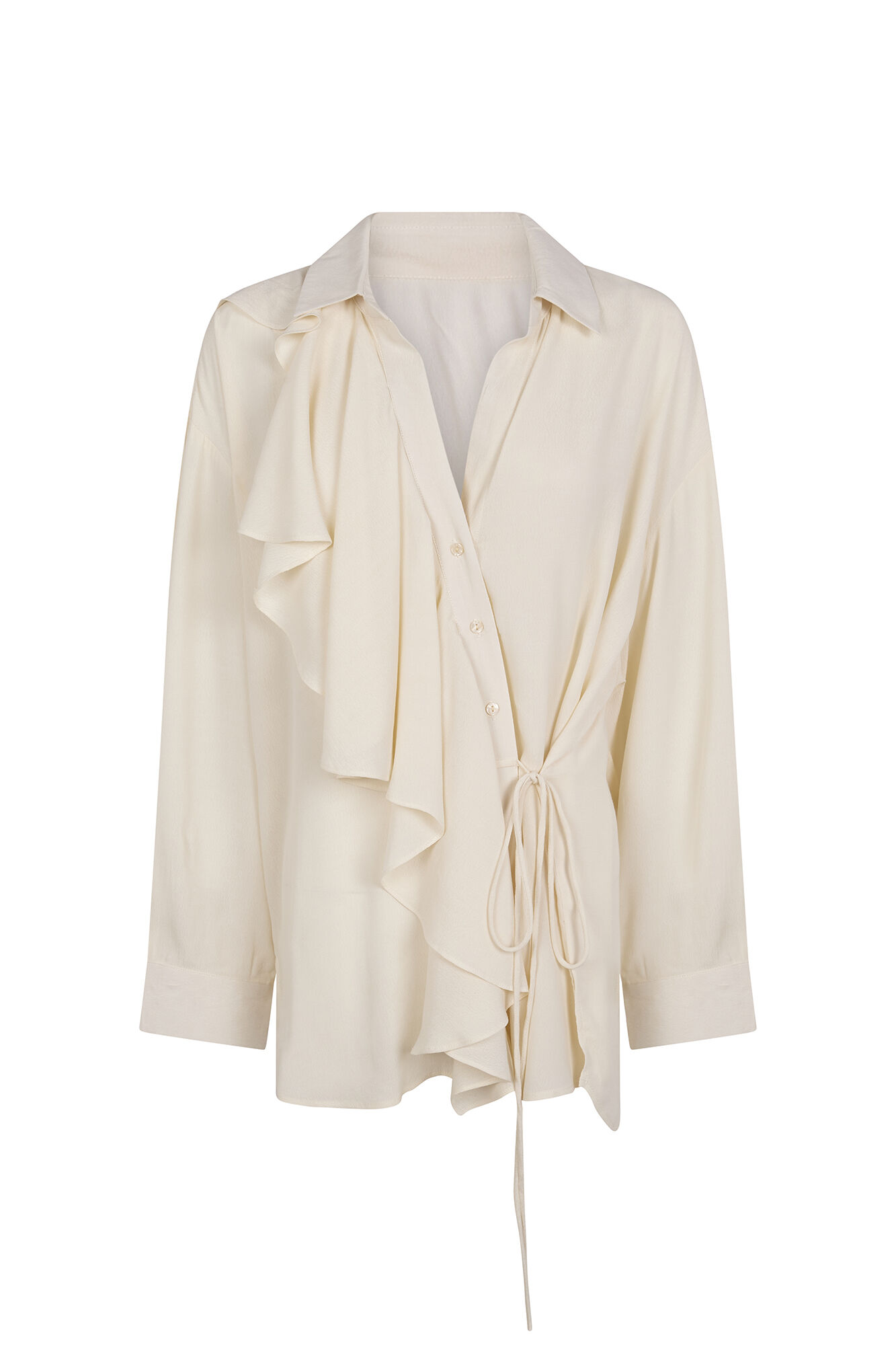 Cortefiel Camisa de manga larga con volante Blanco