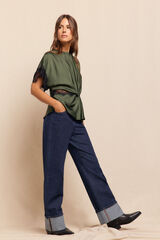 Slowlove Blusa satinada de encaje Verde oscuro