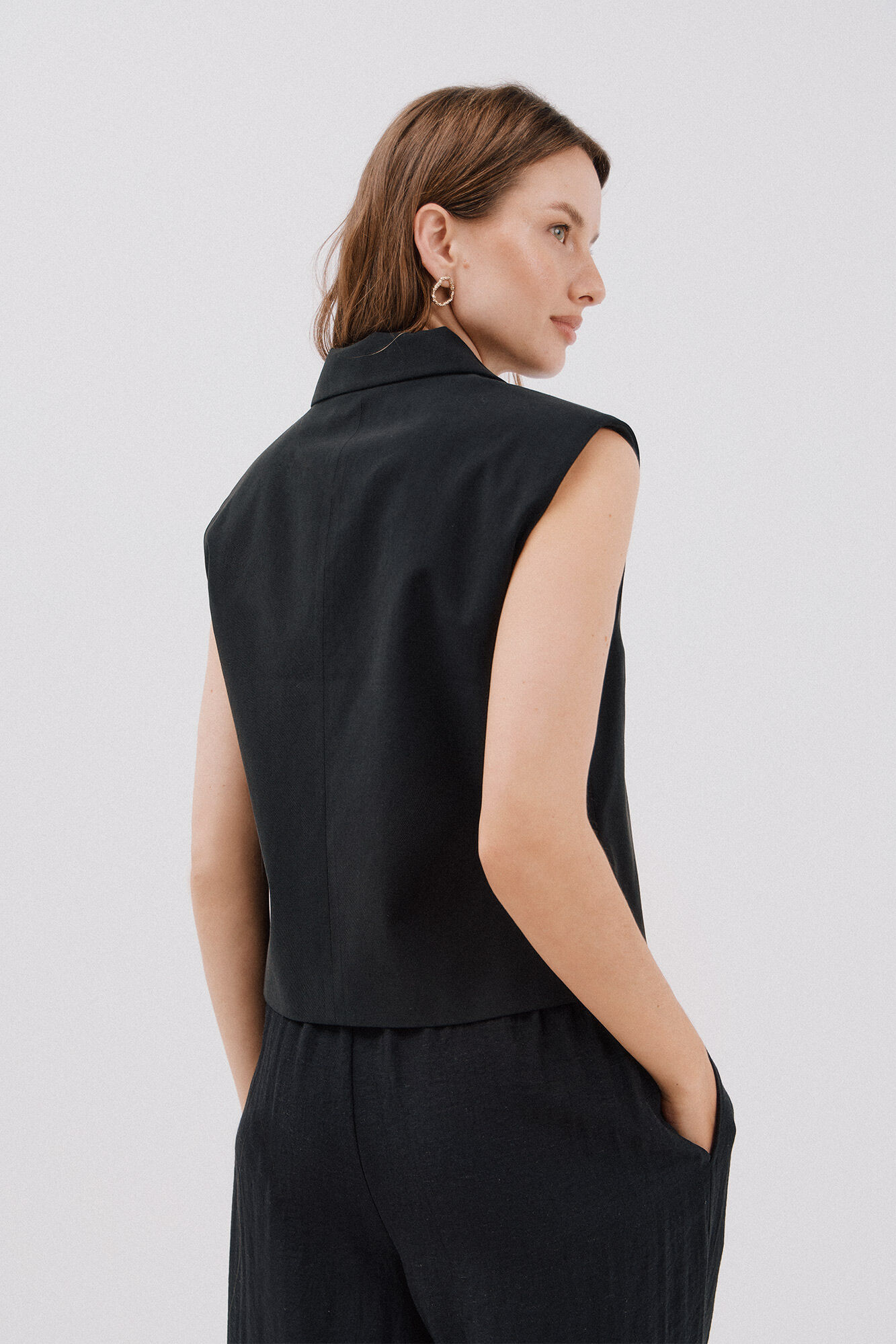 Cortefiel Chaleco con cuello de solapa Negro