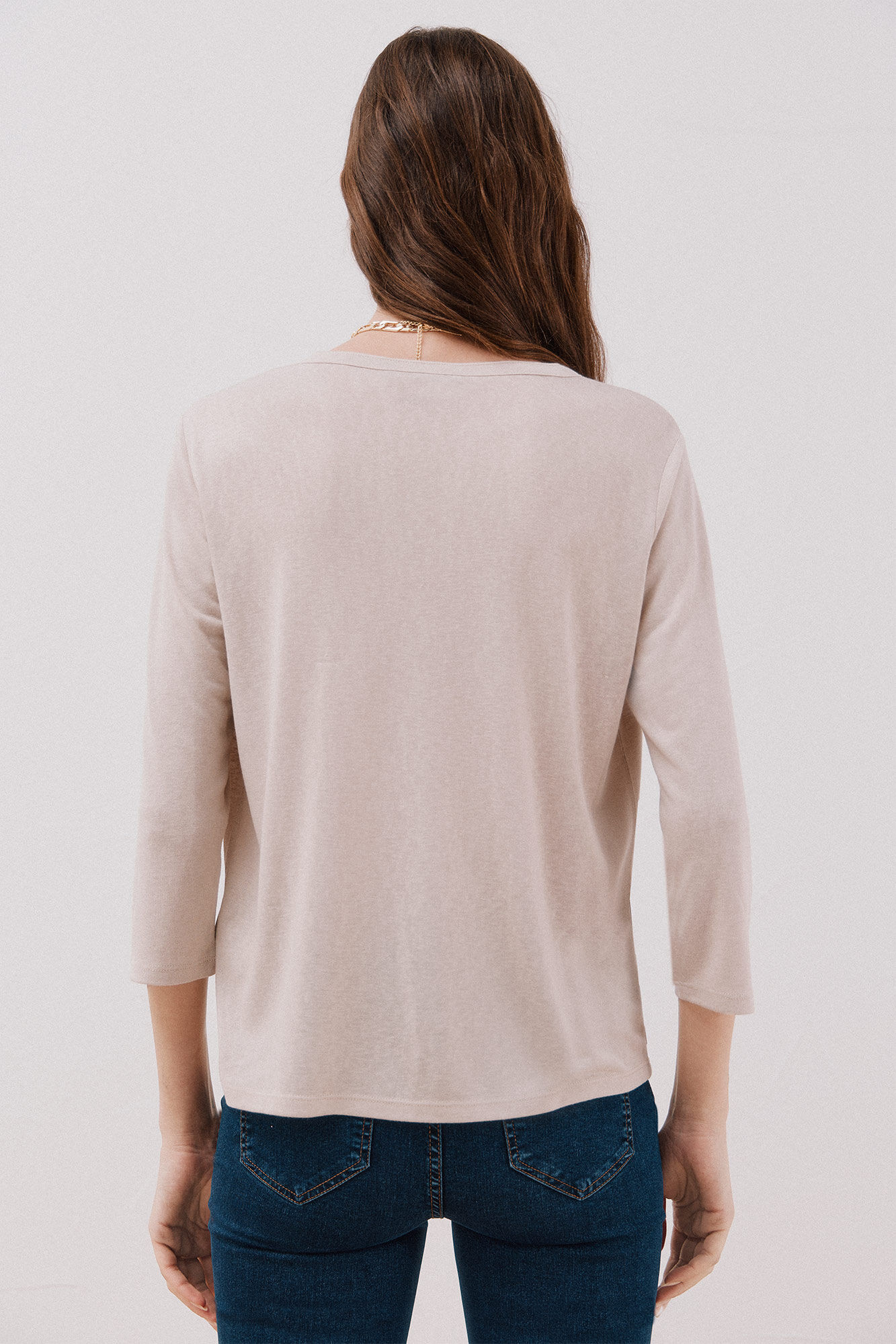 Cortefiel Playera cuello mao efecto lino Beige