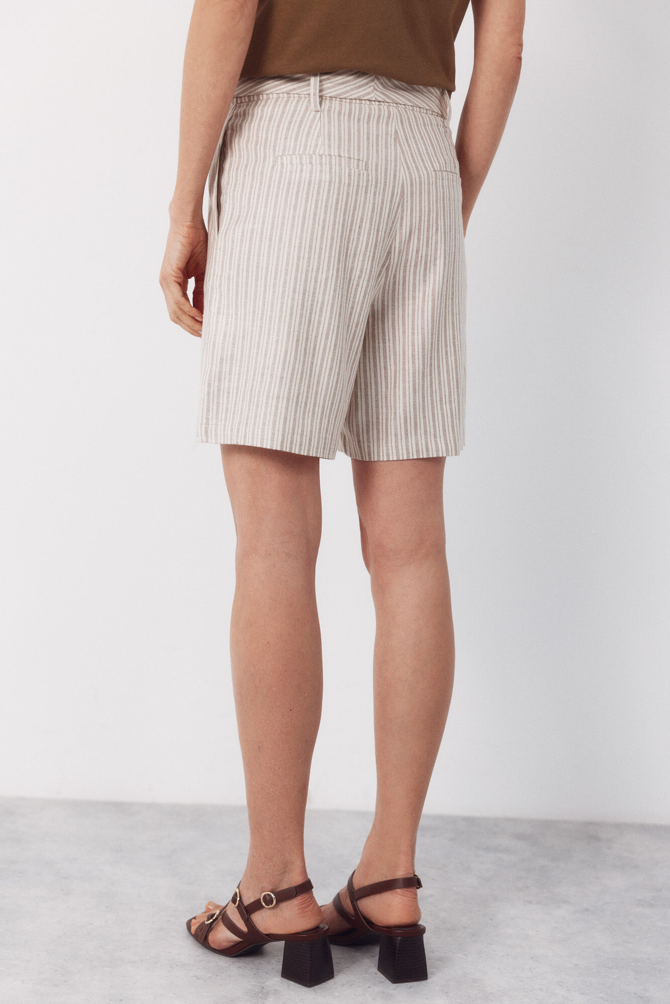 Cortefiel Pantal&oacute;n bermuda de lino Estampado marr&oacute;n