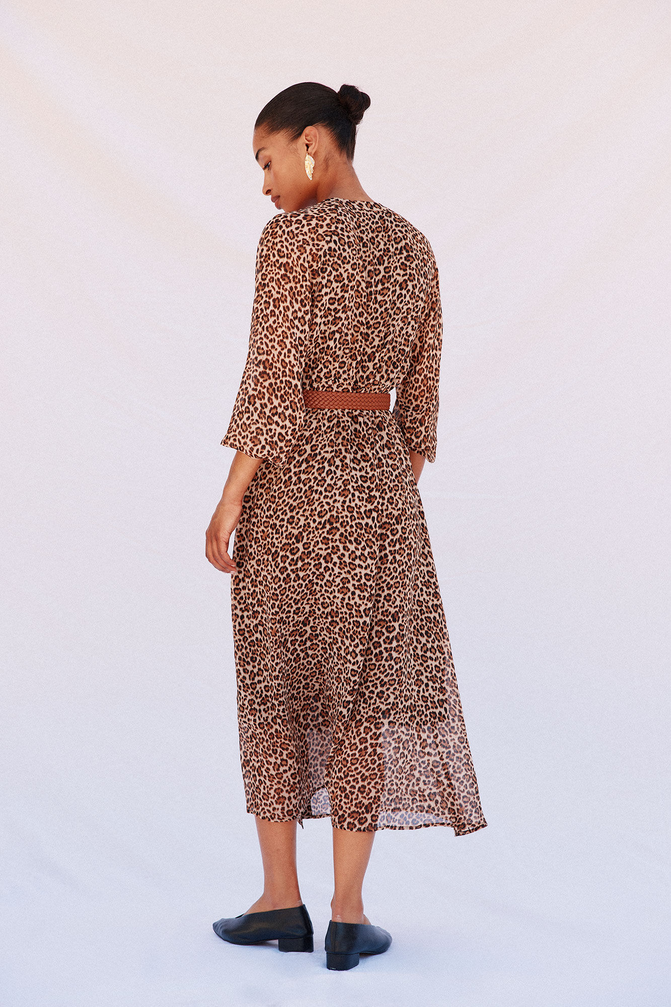 Cortefiel Vestido camisero estampado con cintur&oacute;n Estampado marr&oacute;n