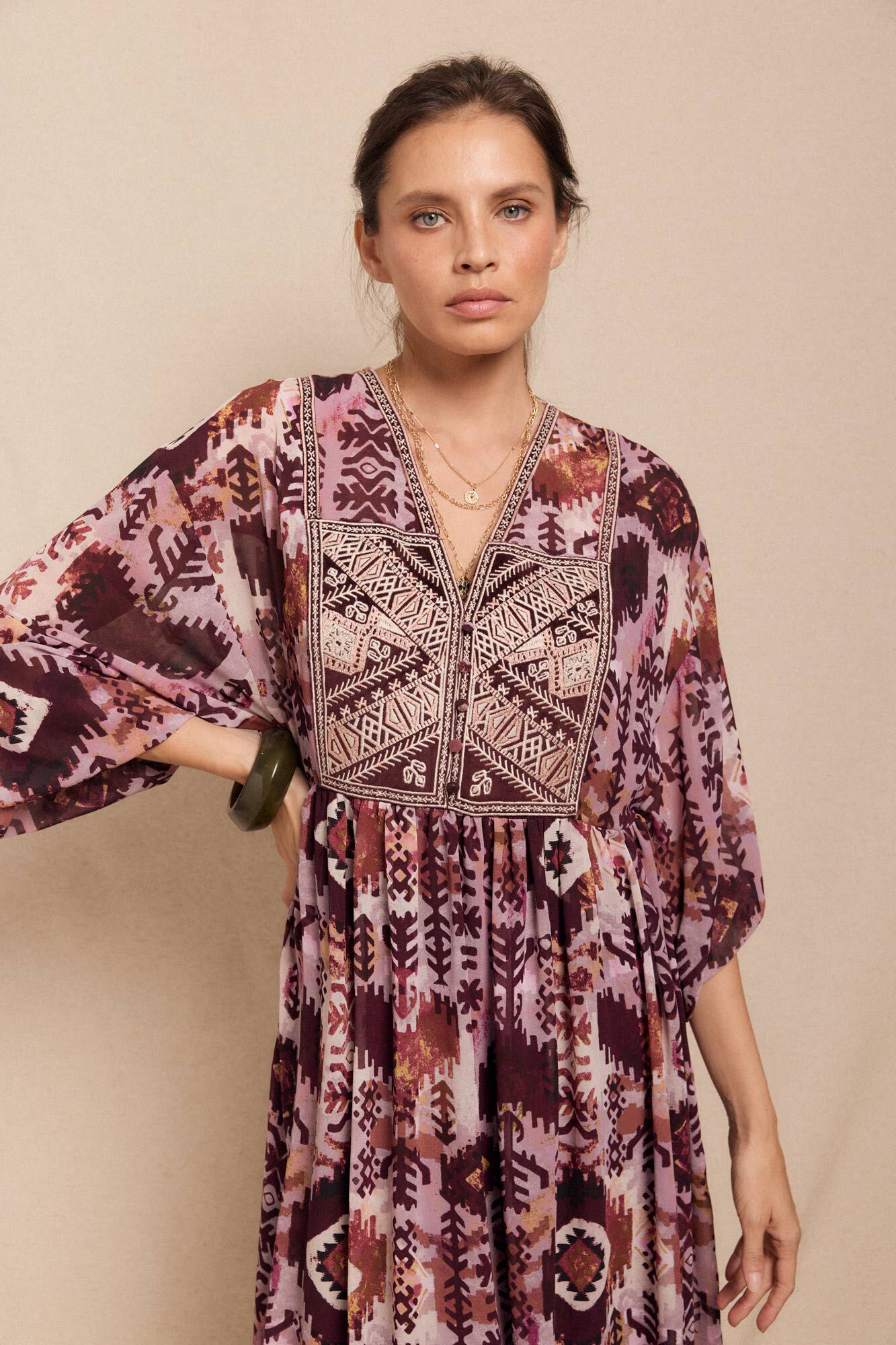 Slowlove Vestido fluido estampado bordado Multicolor