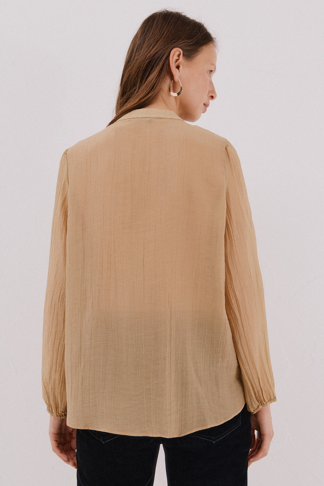 Cortefiel Blusa de encaje cuello mao Blanco