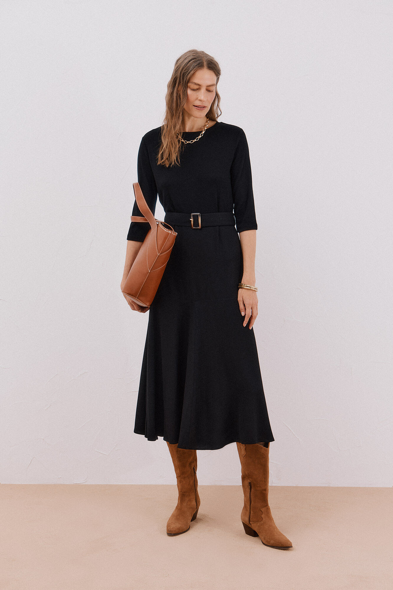 Cortefiel Vestido combinado con cintur&oacute;n