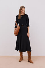 Cortefiel Vestido combinado con cintur&oacute;n Negro