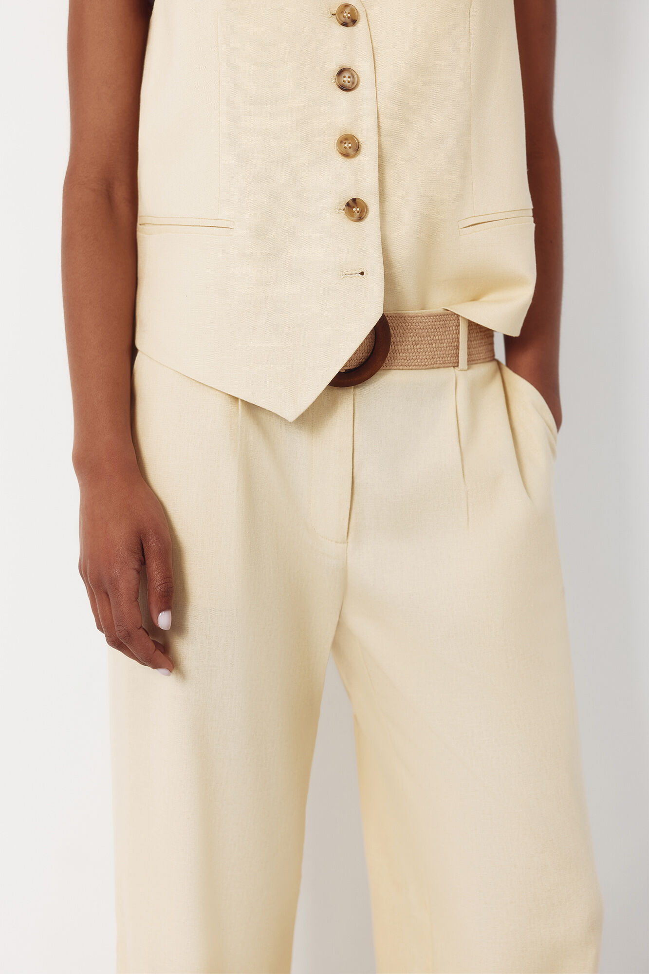 Cortefiel Pantal&oacute;n ancho de lino Amarillo