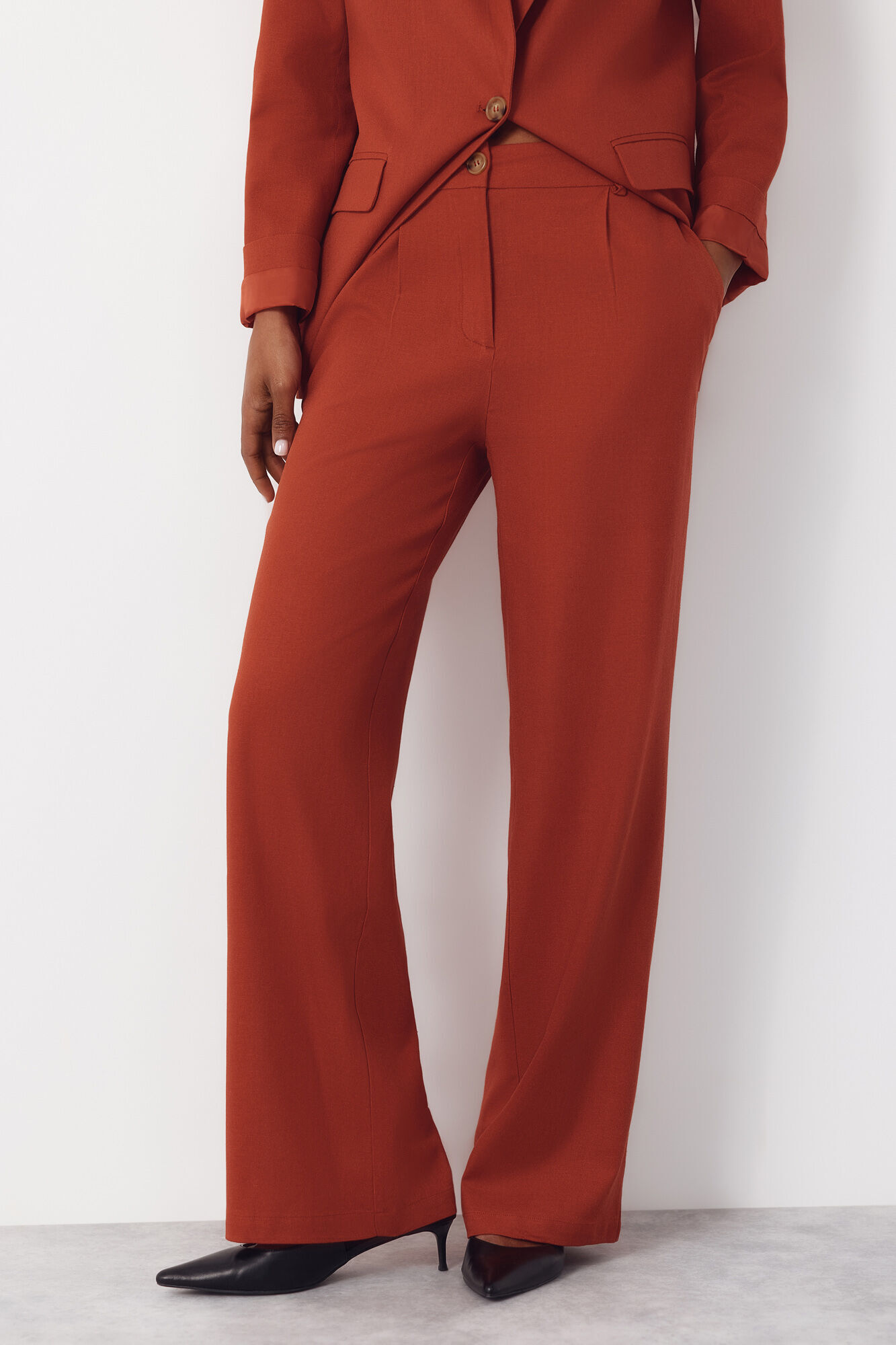 Cortefiel Pantal&oacute;n ancho de lino Naranja