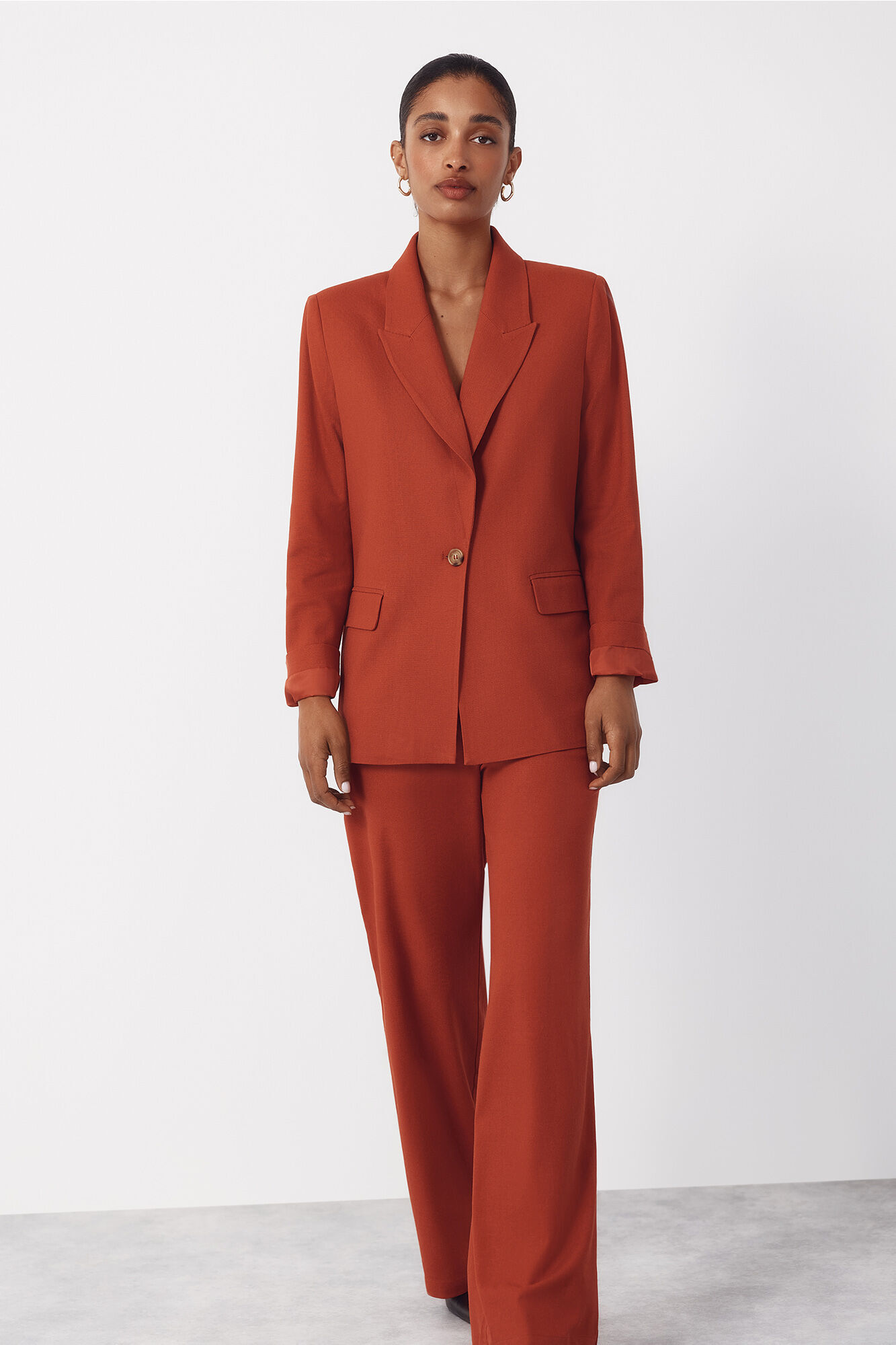 Cortefiel Pantal&oacute;n ancho de lino Naranja