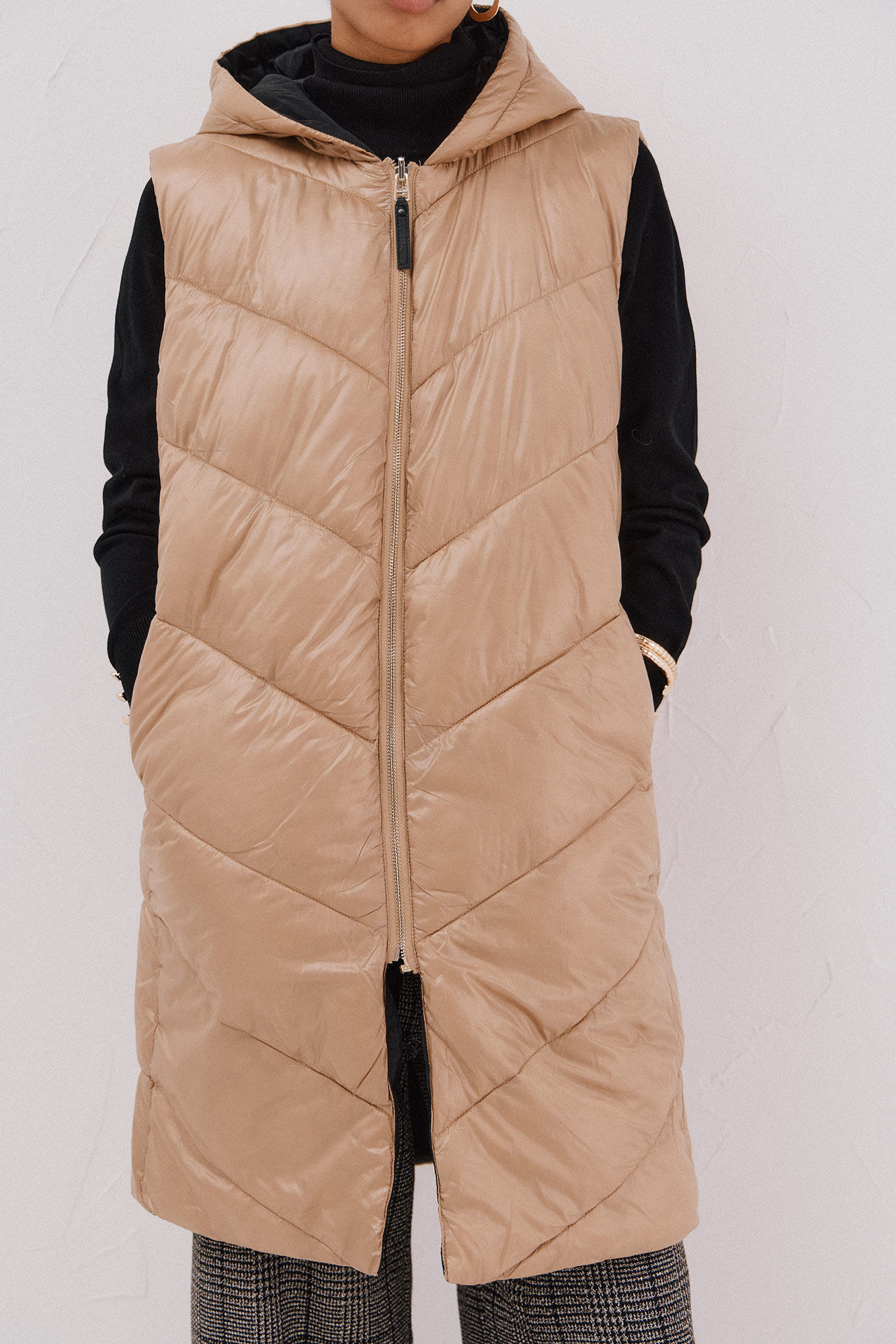 Cortefiel Chaleco largo reversible Beige