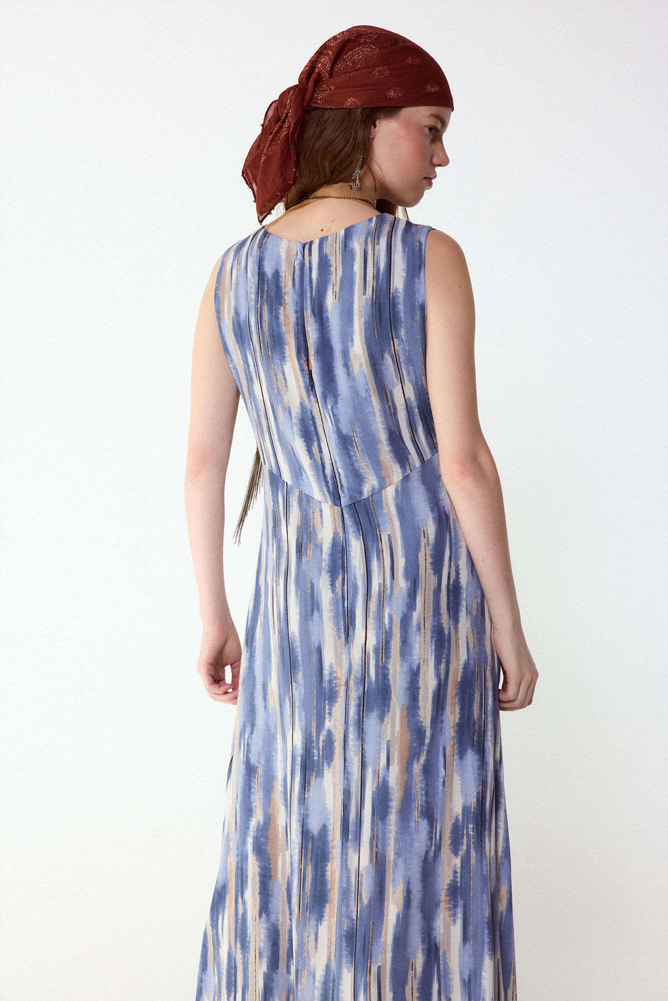 Slowlove Vestido estampado con frunce Estampado azul