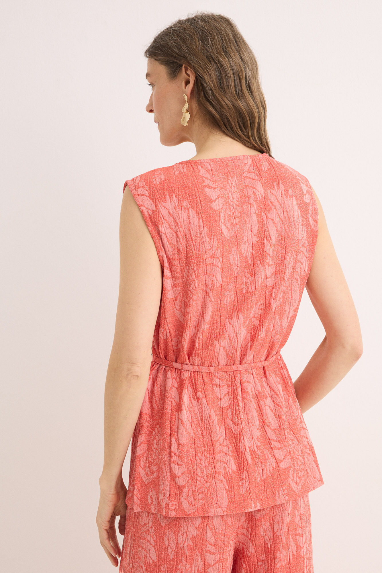 Cortefiel Top jacquard hebilla Coral