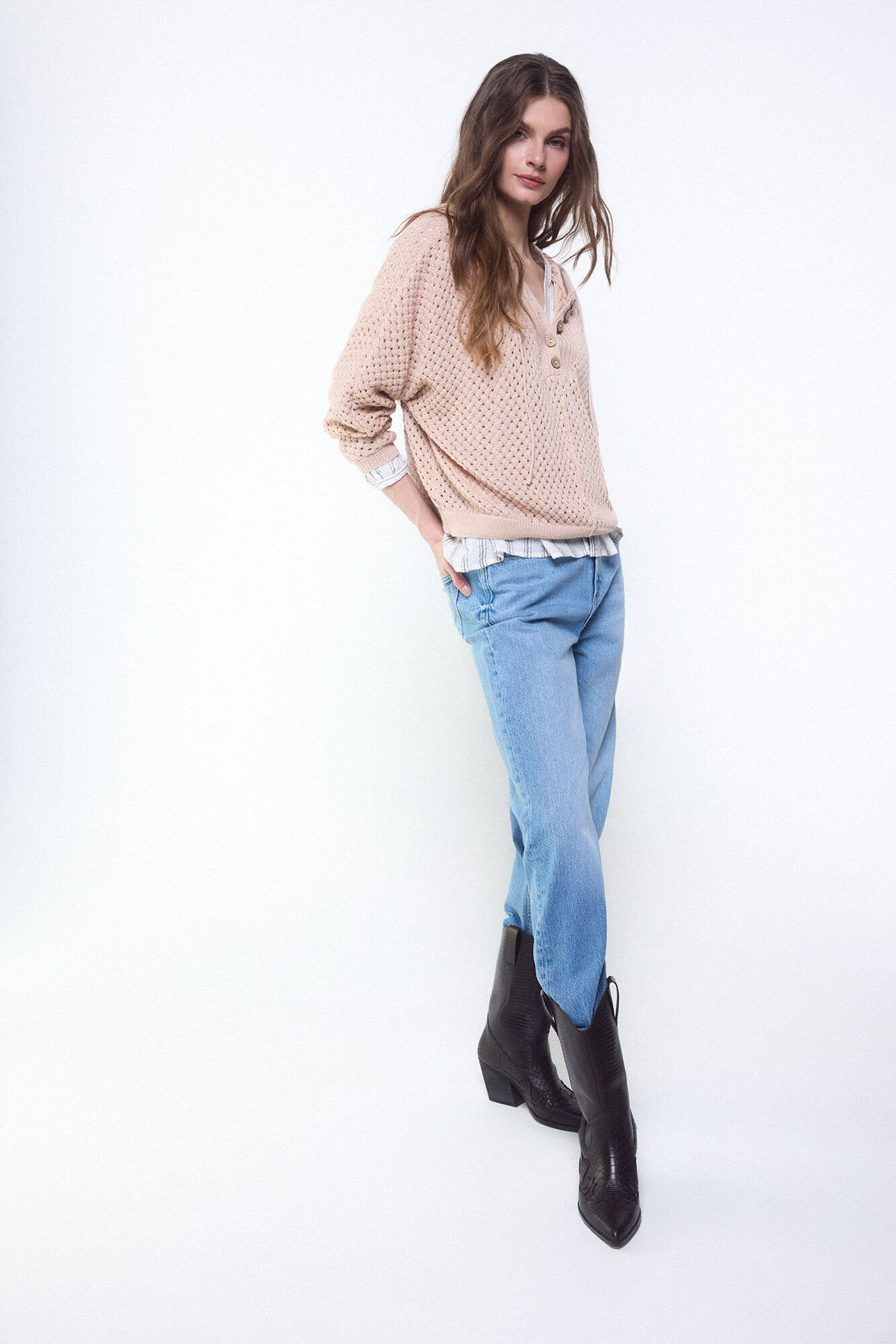 Slowlove Su&eacute;ter calado con capucha Arena