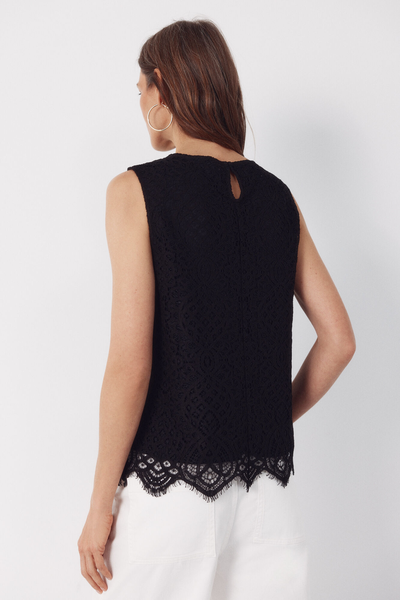 Cortefiel Top de guipur Negro