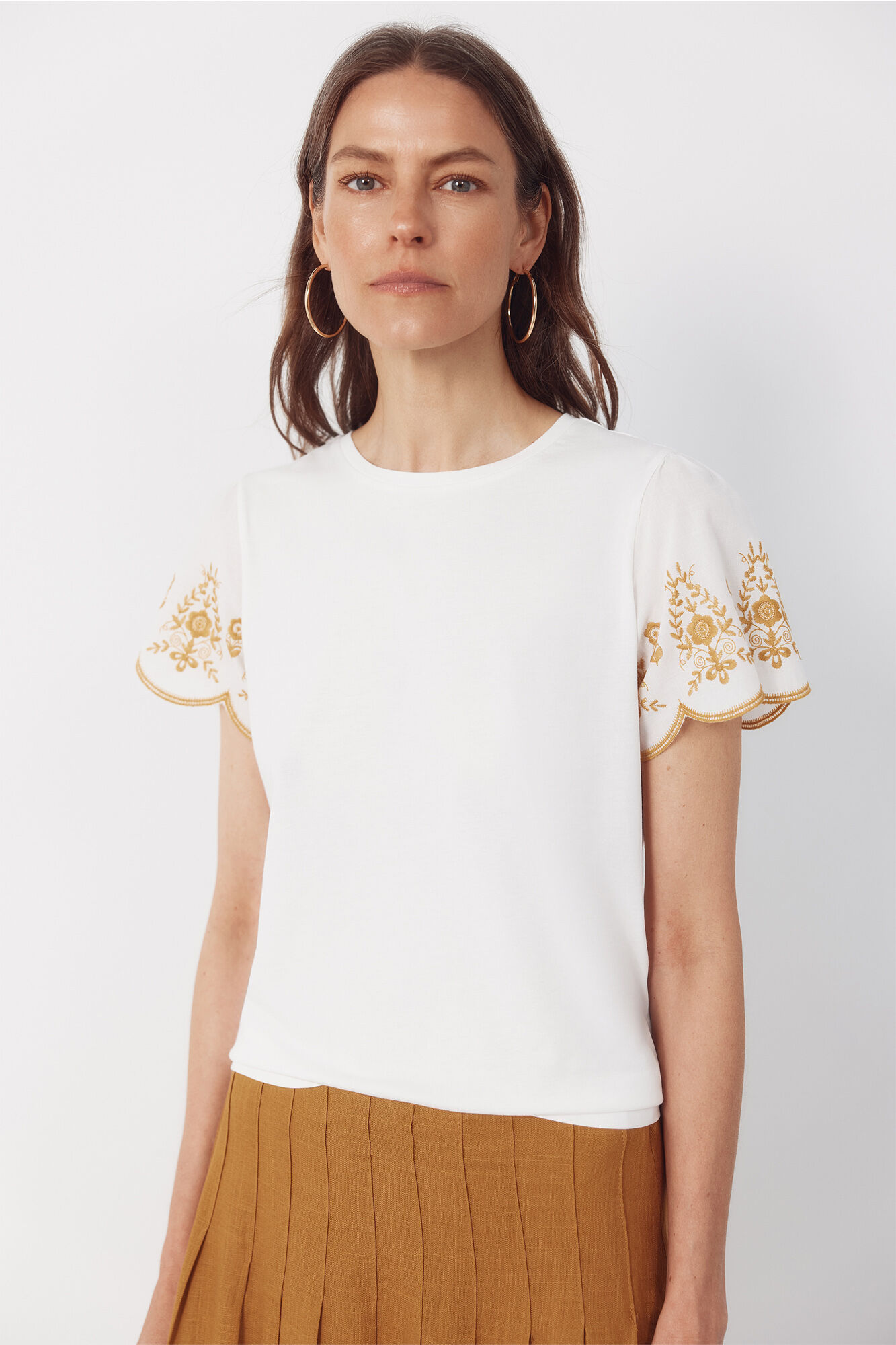 Cortefiel Playera bordada manga Blanco