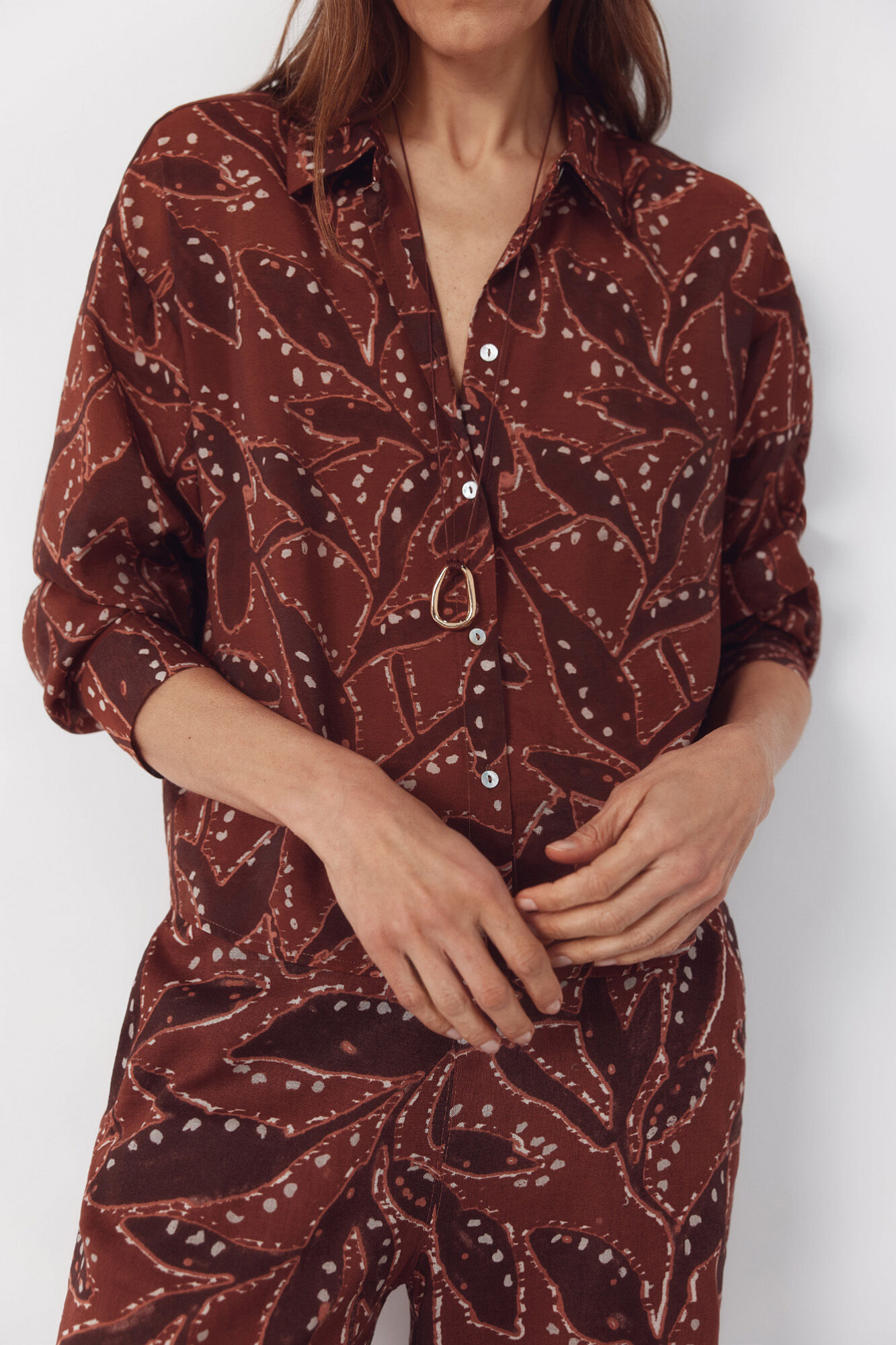 Cortefiel Camisa estampada Estampado marr&oacute;n