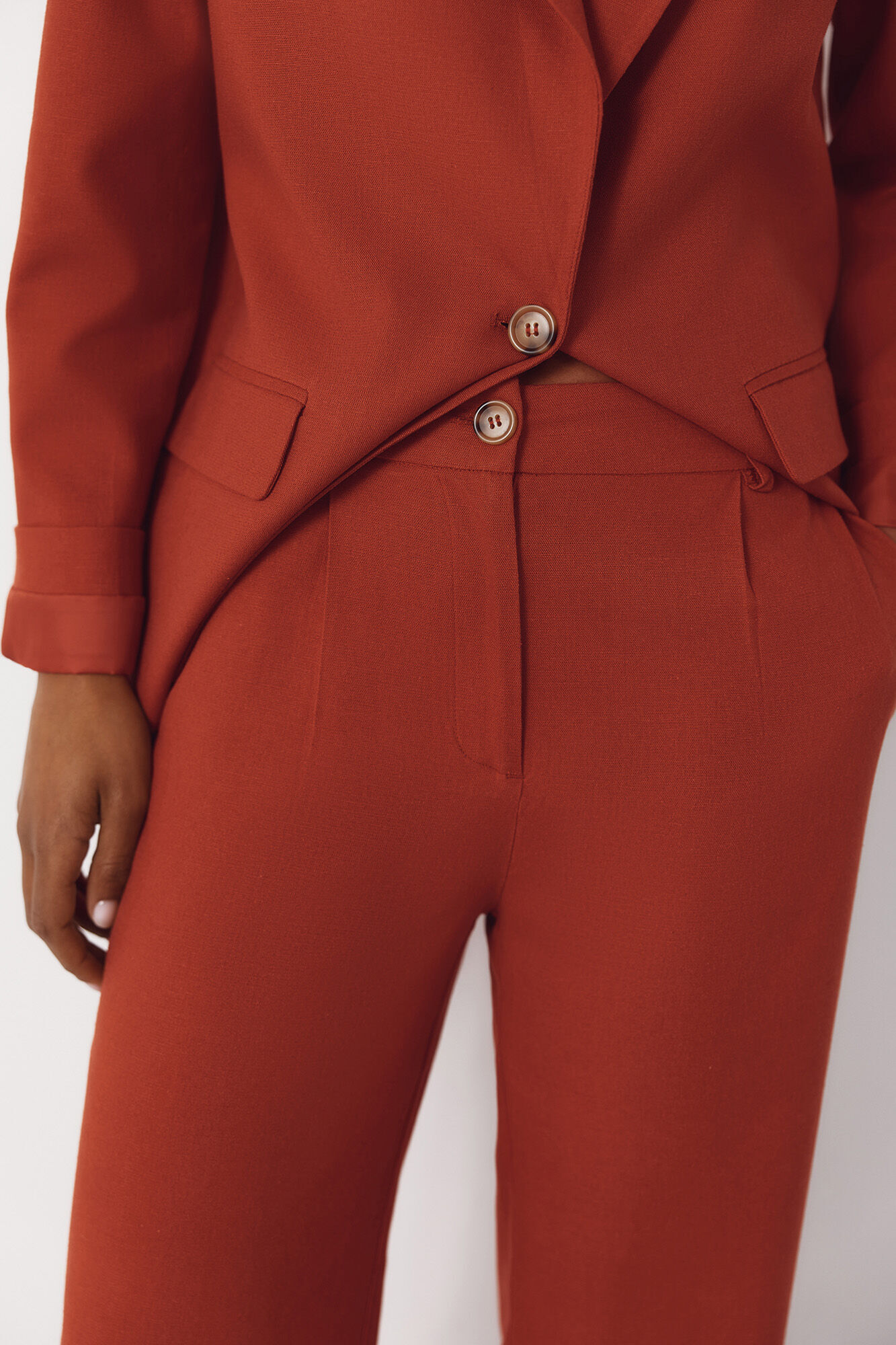 Cortefiel Pantal&oacute;n ancho de lino Naranja