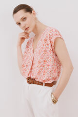 Cortefiel Playera pico con detalle puntilla Estampado gris