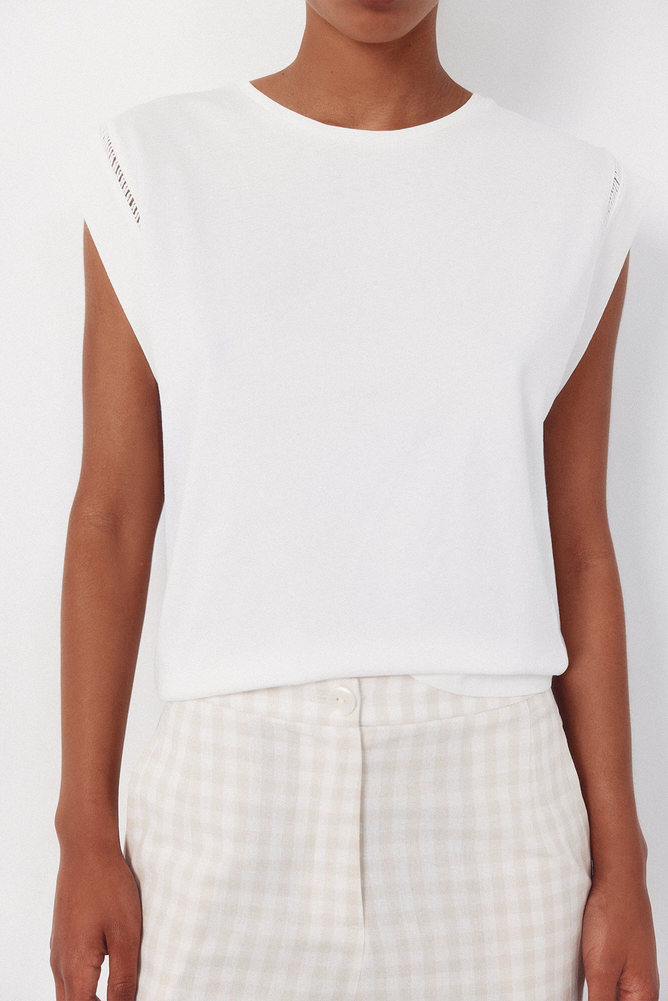 Cortefiel Playera con encaje en sisa Blanco