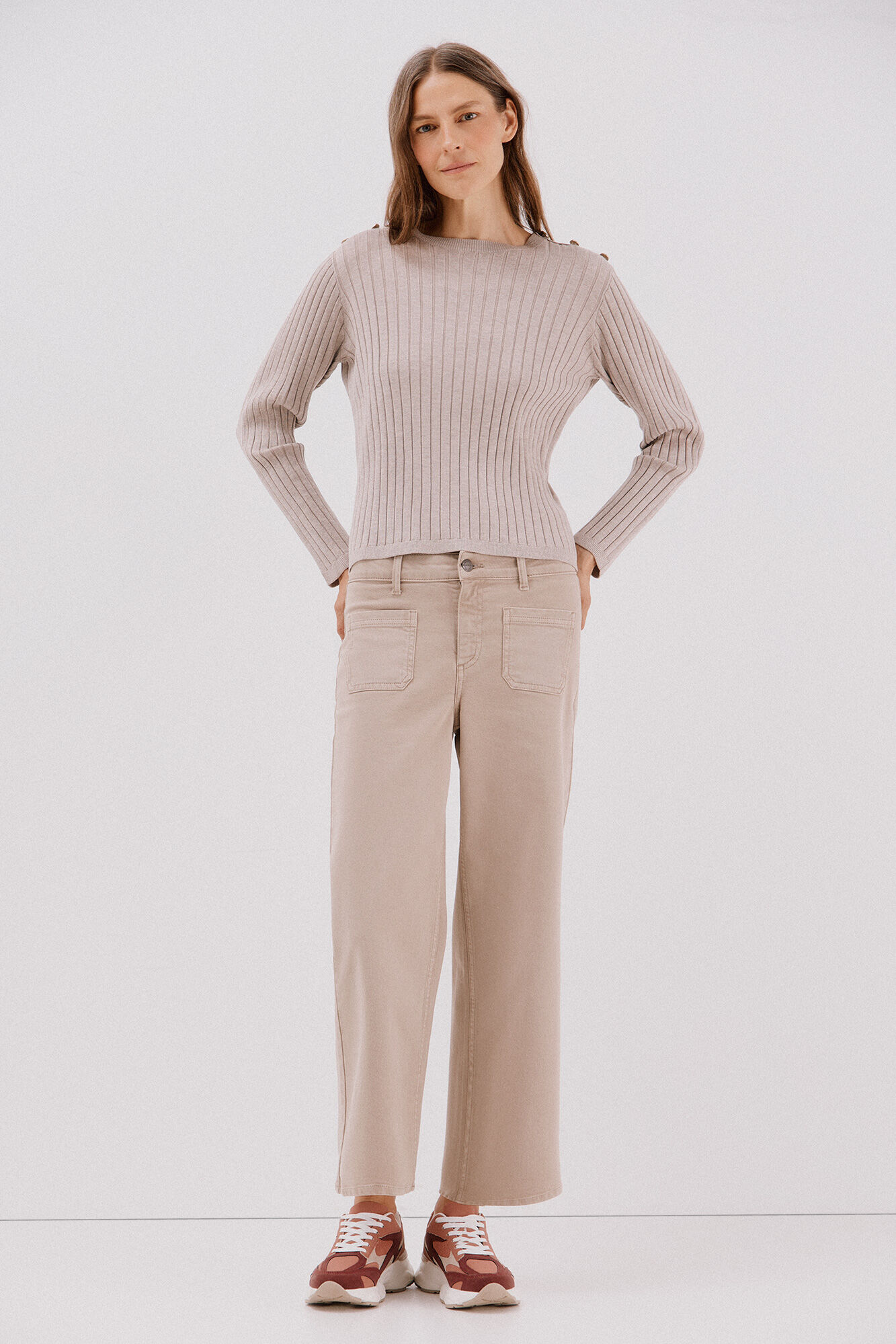 Cortefiel Su&eacute;ter acanalado botones Beige