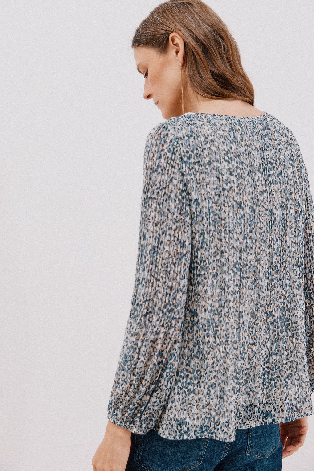 Cortefiel Blusa plisada Estampado azul