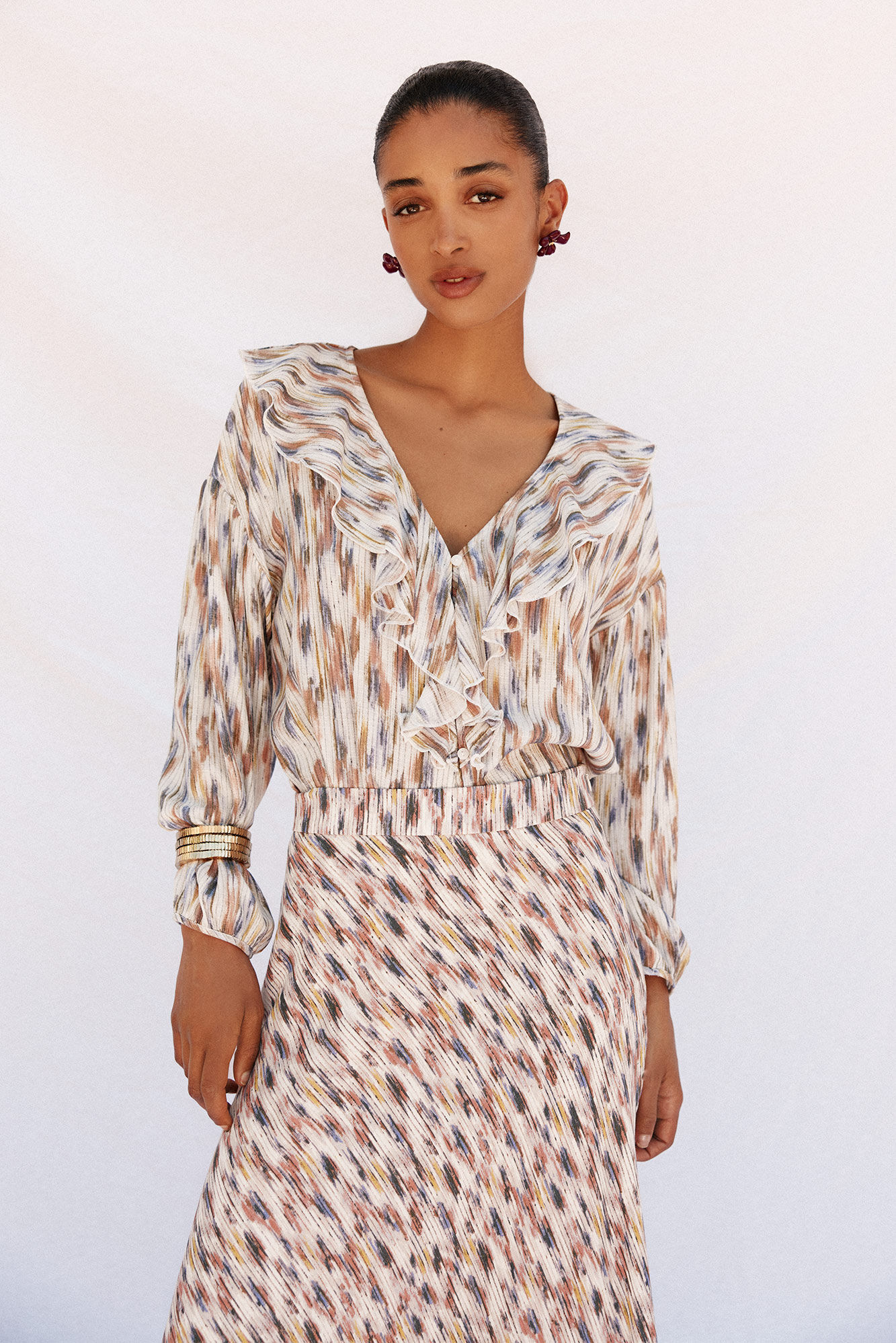 Cortefiel Blusa estampada con volantes