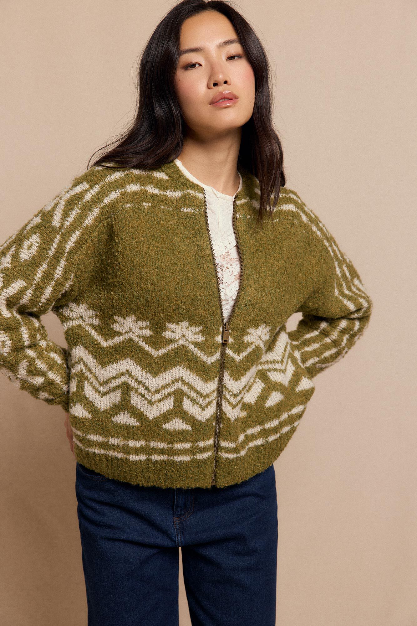 Slowlove Bomber de punto jacquard Verde