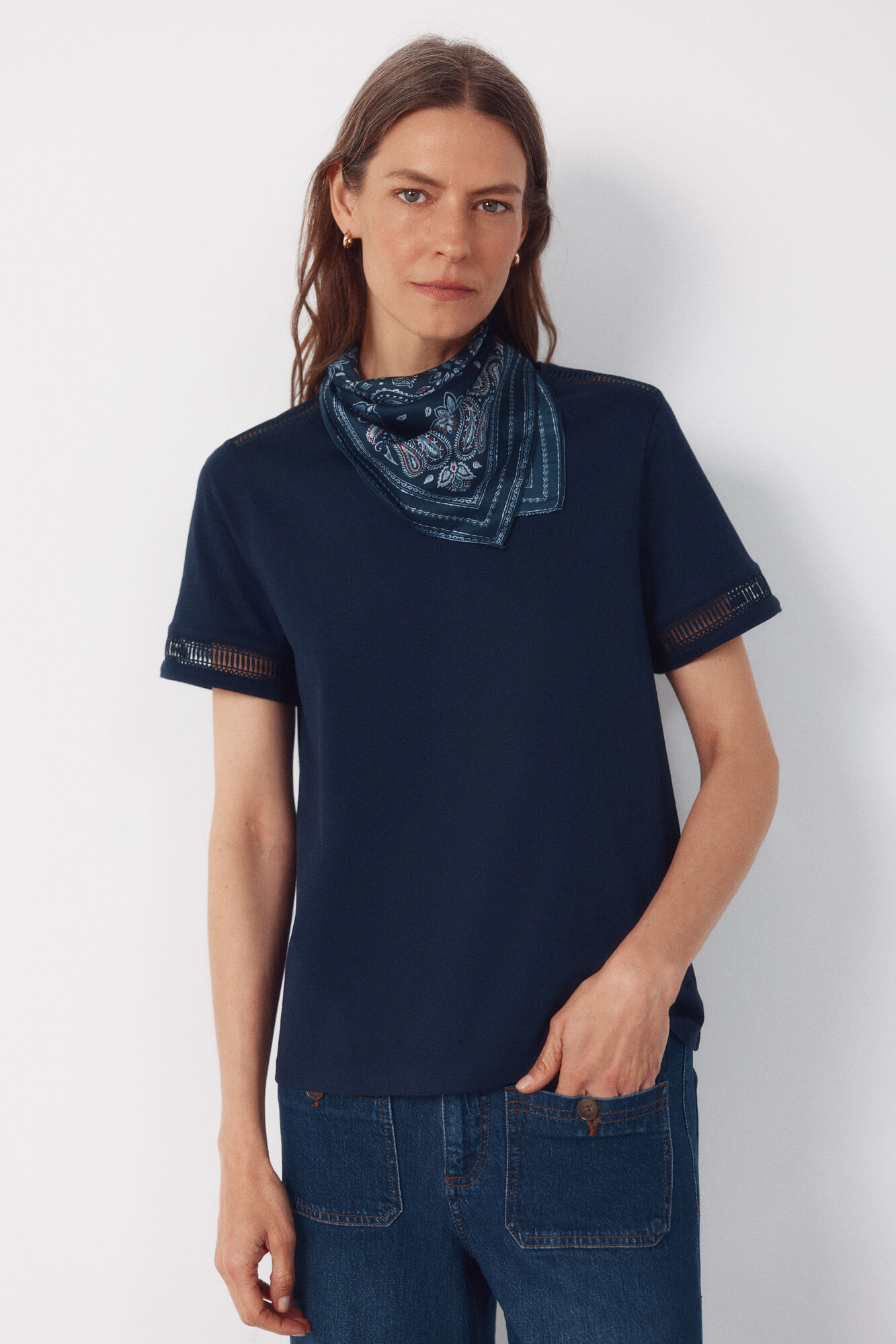 Cortefiel Playera con detalle de vainicas