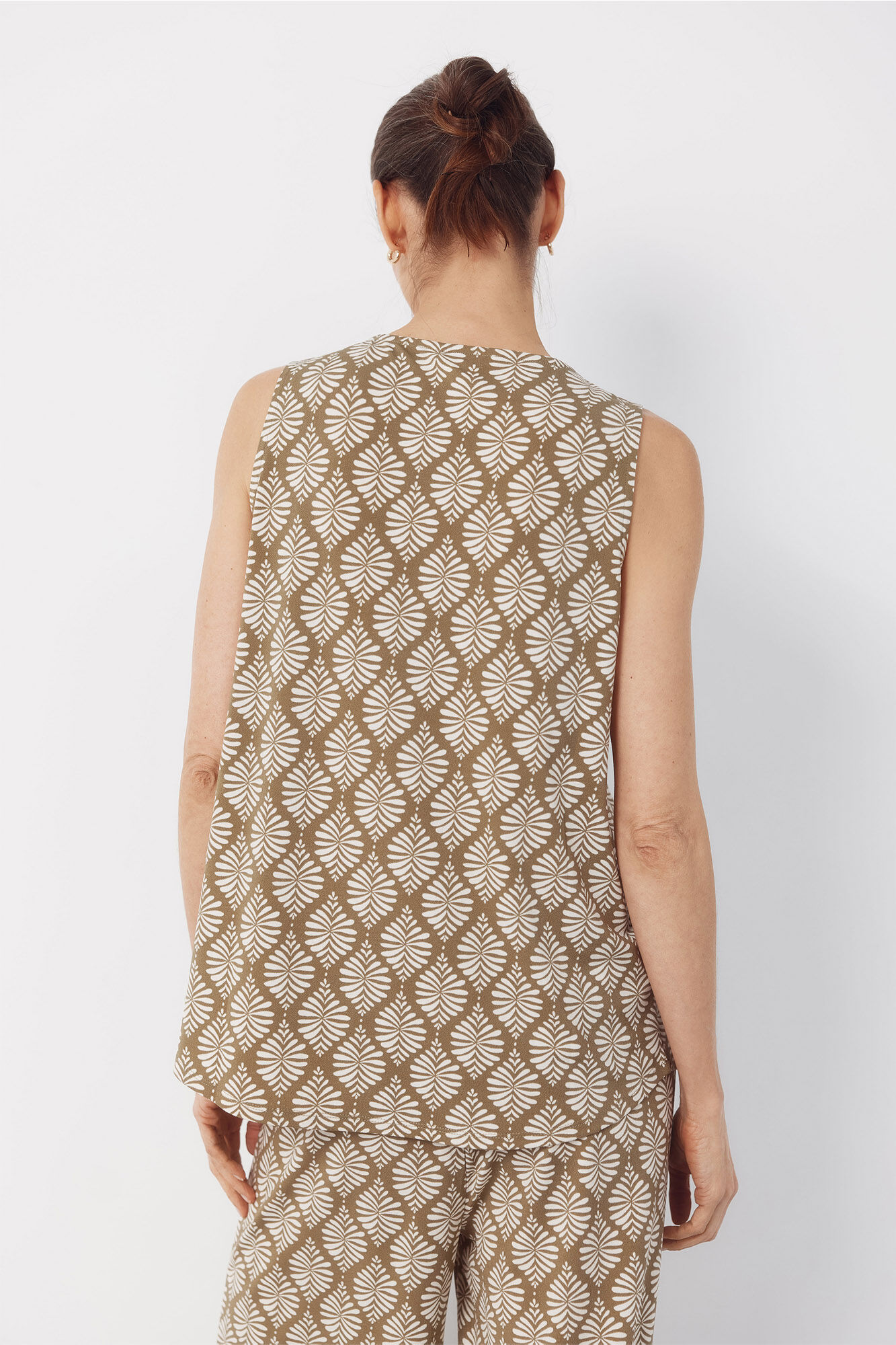 Cortefiel Top largo con pliegues Estampado verde