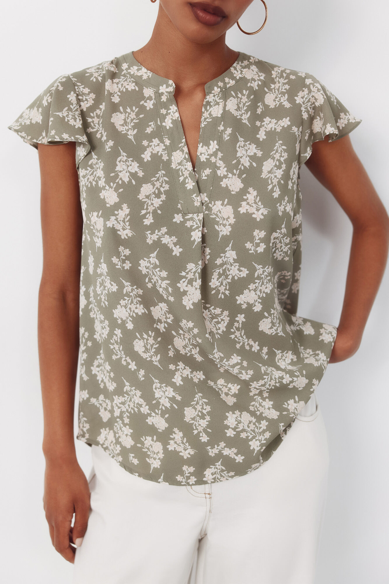 Cortefiel Blusa fluida de manga de vuelo Multicolor