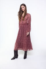 Slowlove Vestido estampado con bordados y pedrer&iacute;a Rojo