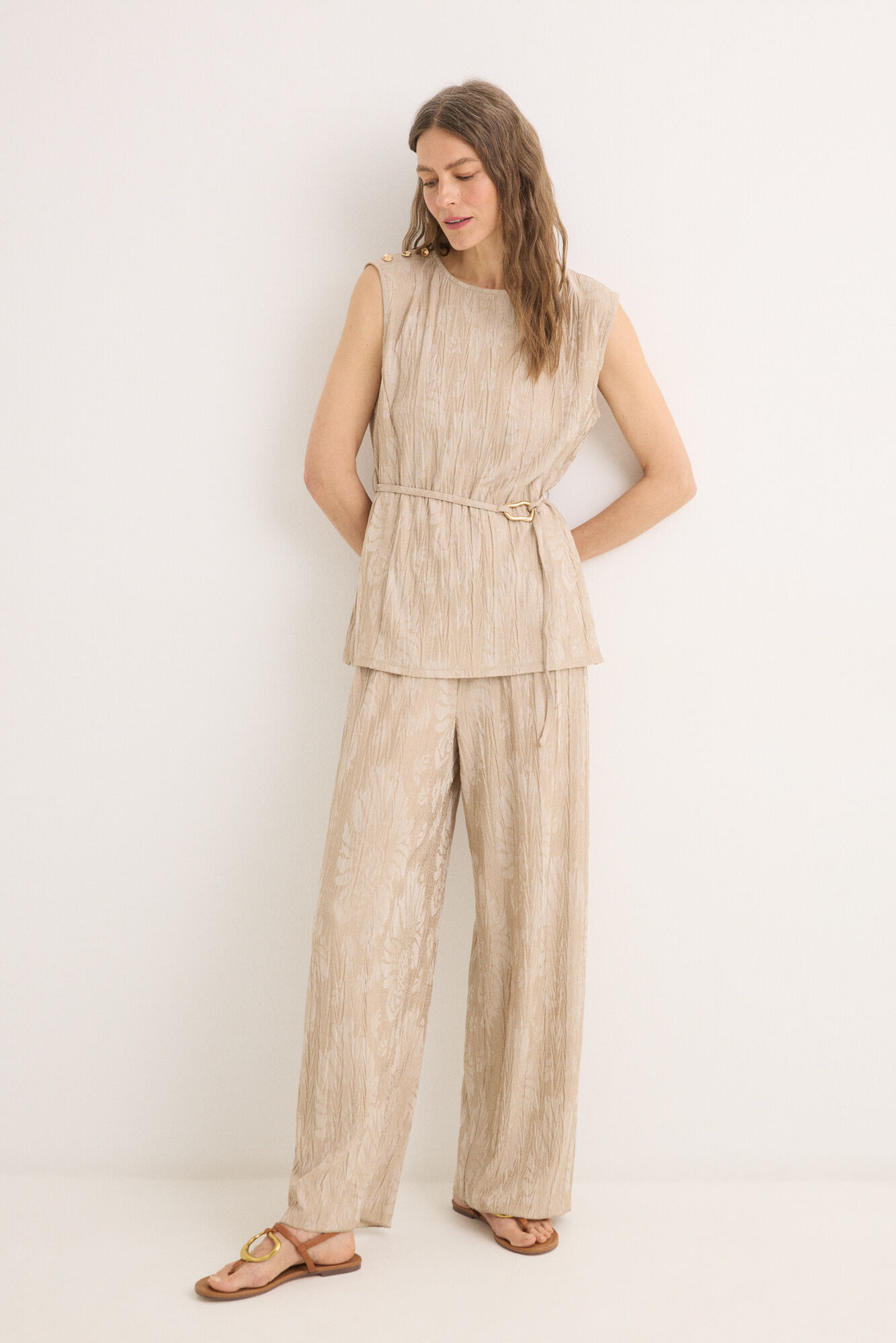 Cortefiel Top jacquard con hebilla Arena