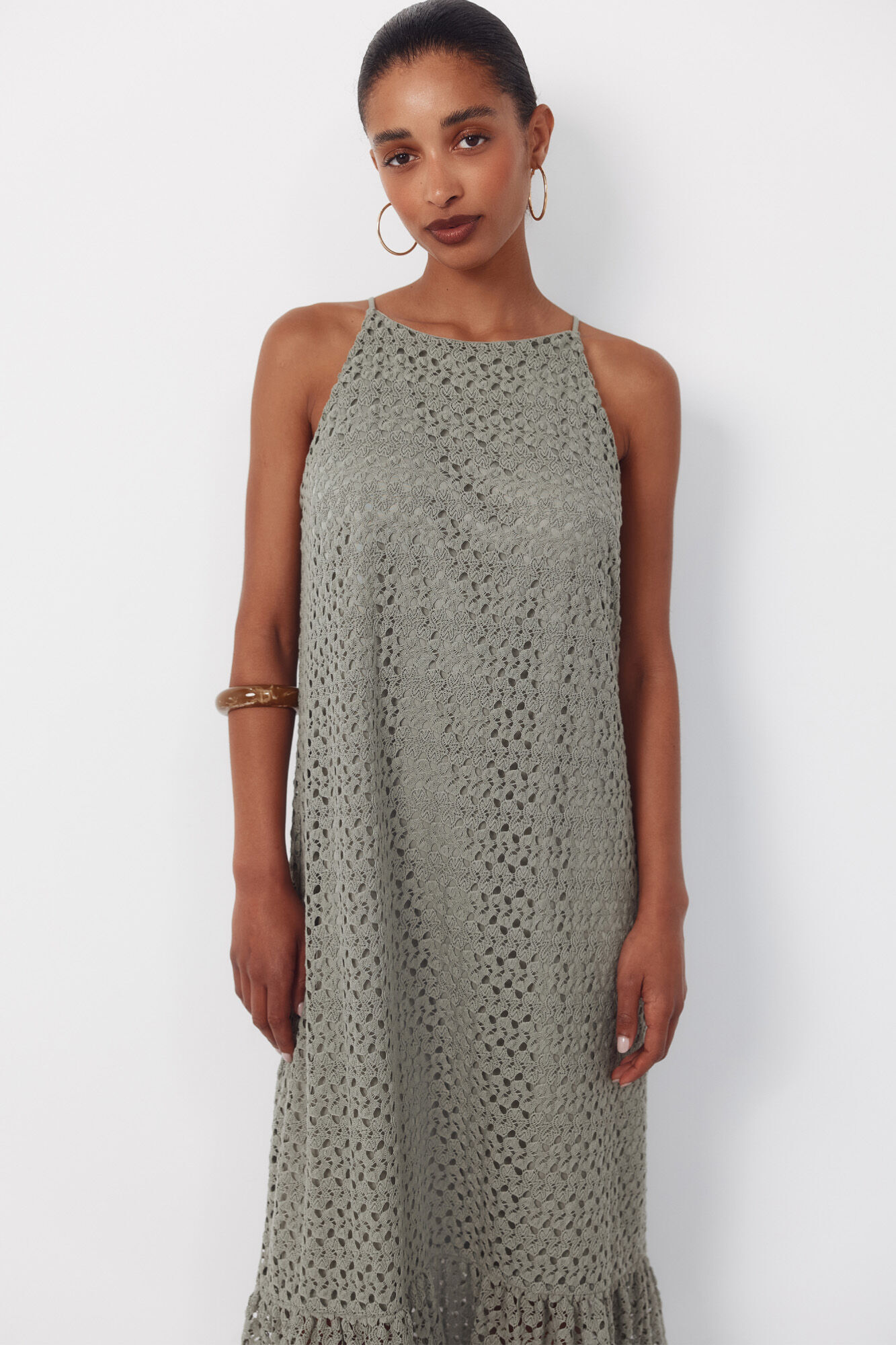 Cortefiel Vestido halter con estructura Kaki