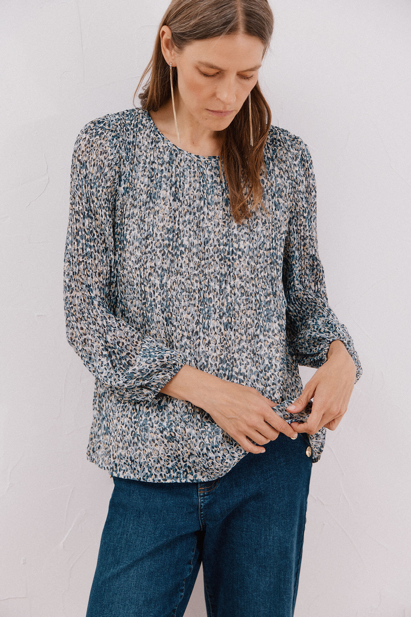 Cortefiel Blusa plisada Estampado azul