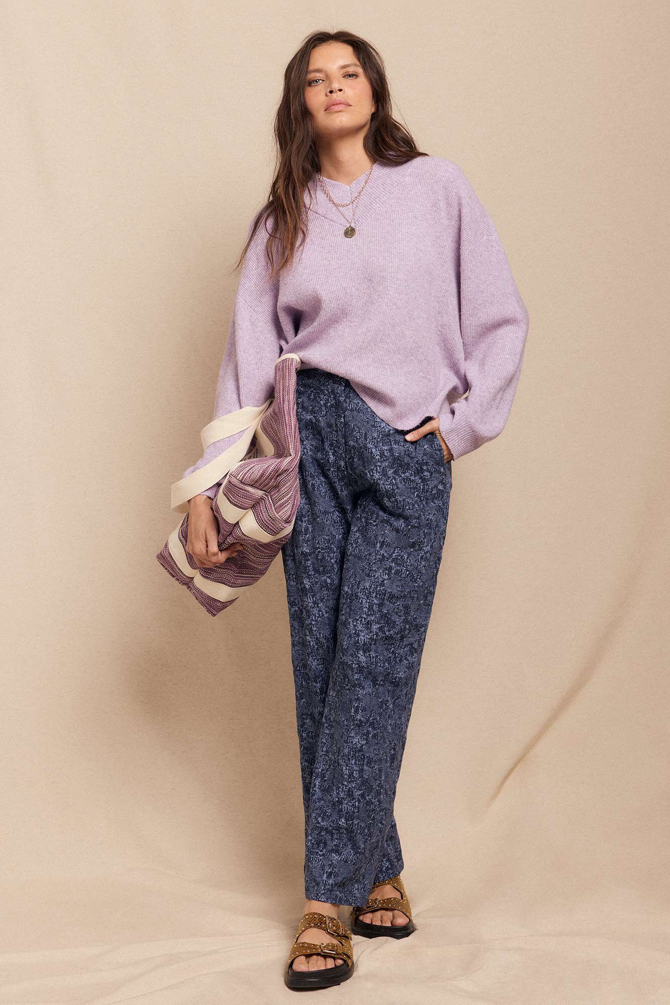 Slowlove Pantal&oacute;n de jacquard con pinzas