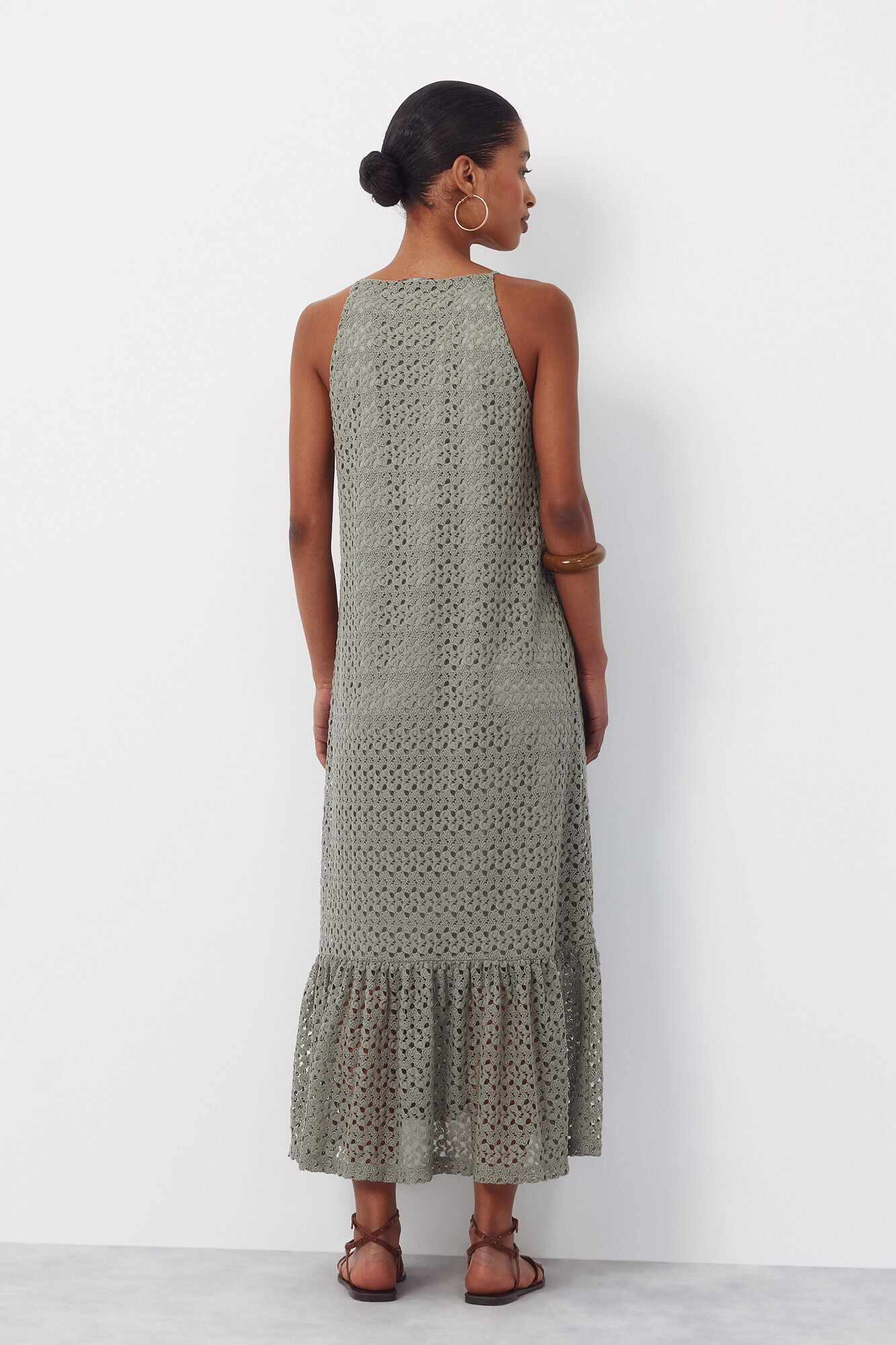 Cortefiel Vestido halter con estructura Kaki