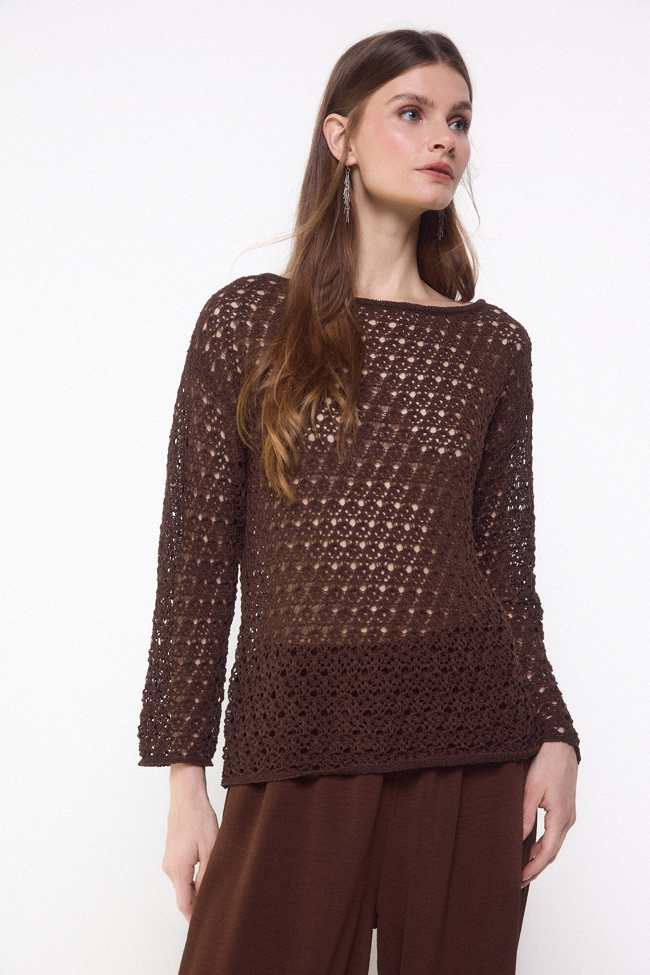 Slowlove Su&eacute;ter de punto calado Marr&oacute;n oscuro