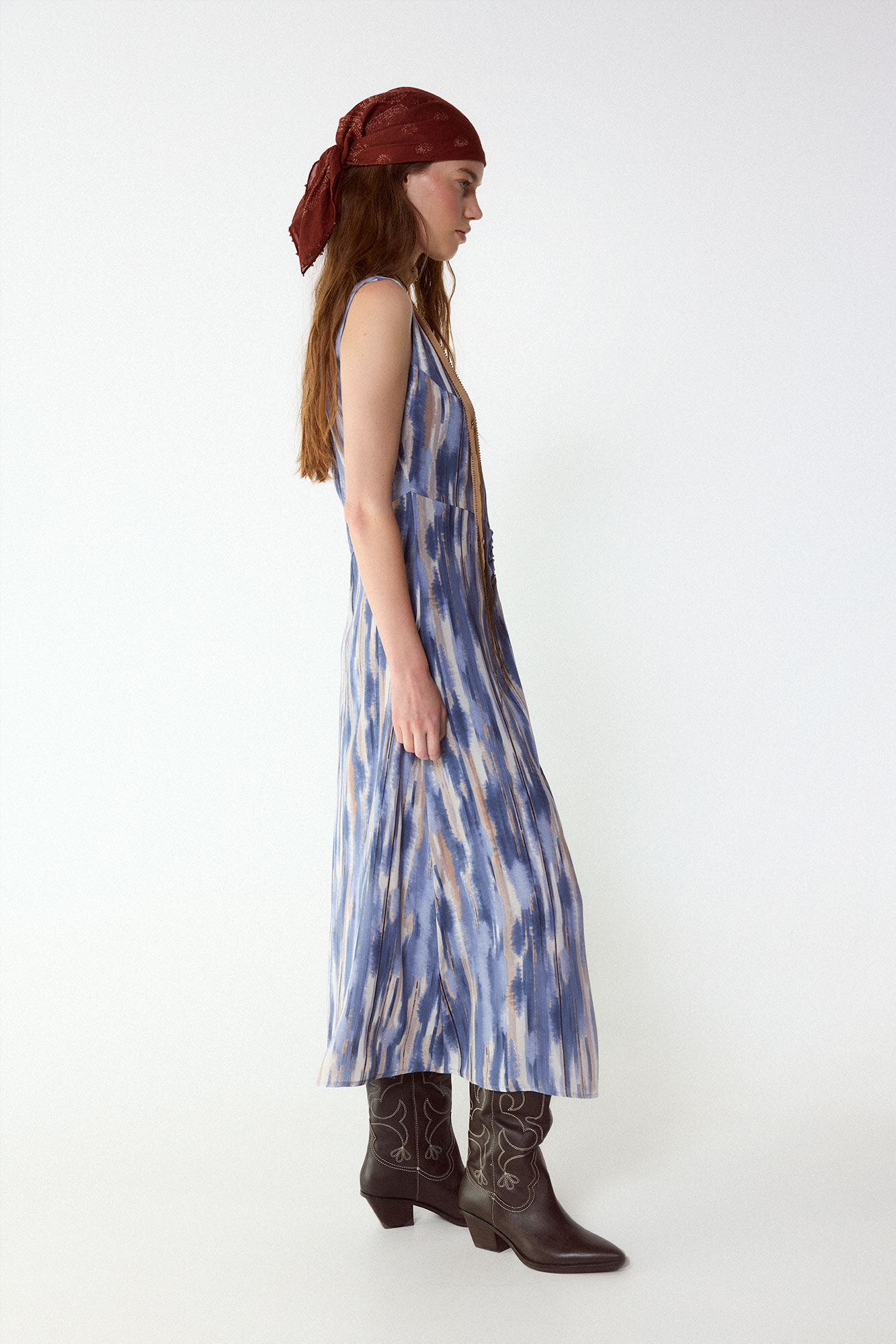 Slowlove Vestido estampado con frunce Estampado azul