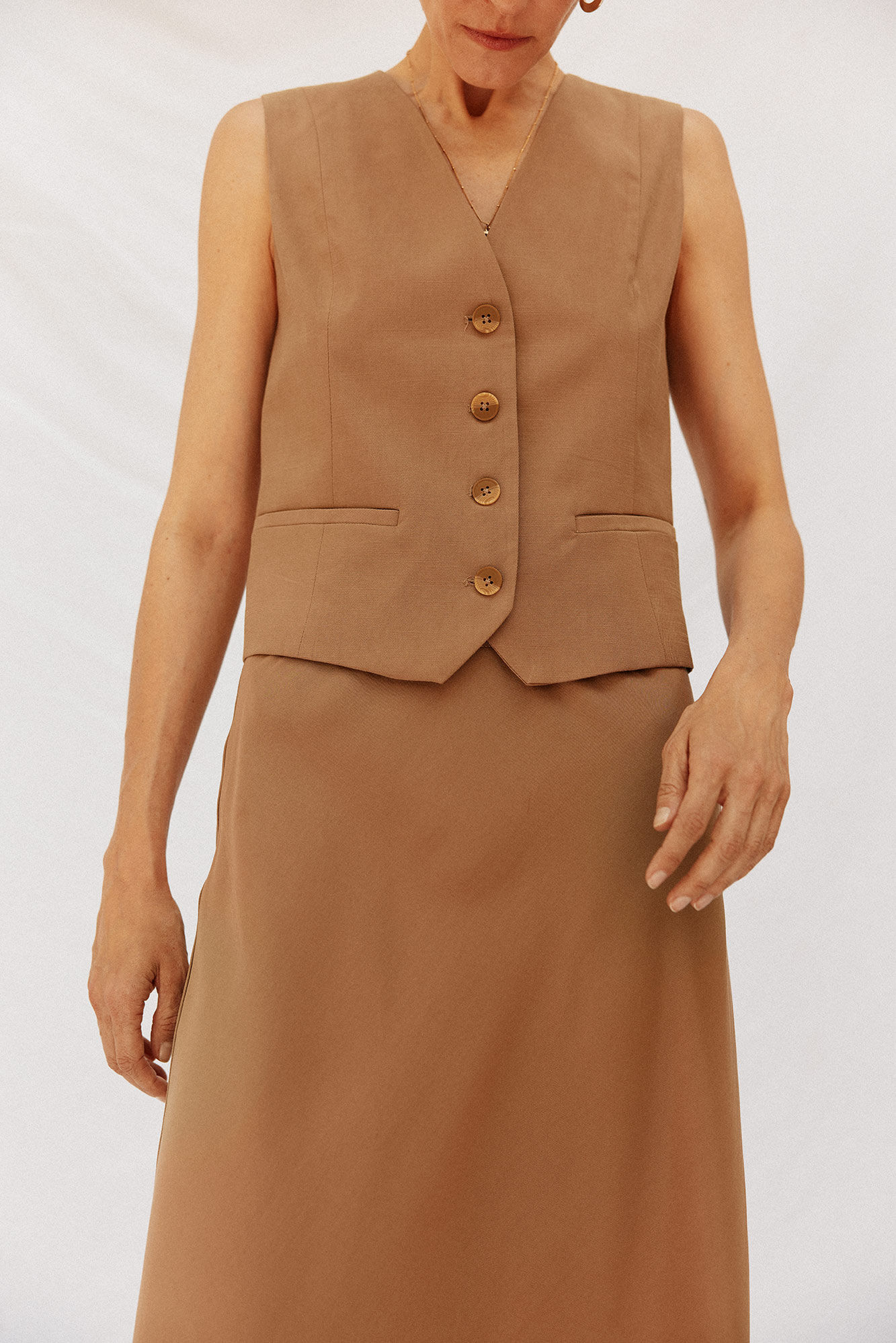 Cortefiel Falda flu&iacute;da tencel Camel