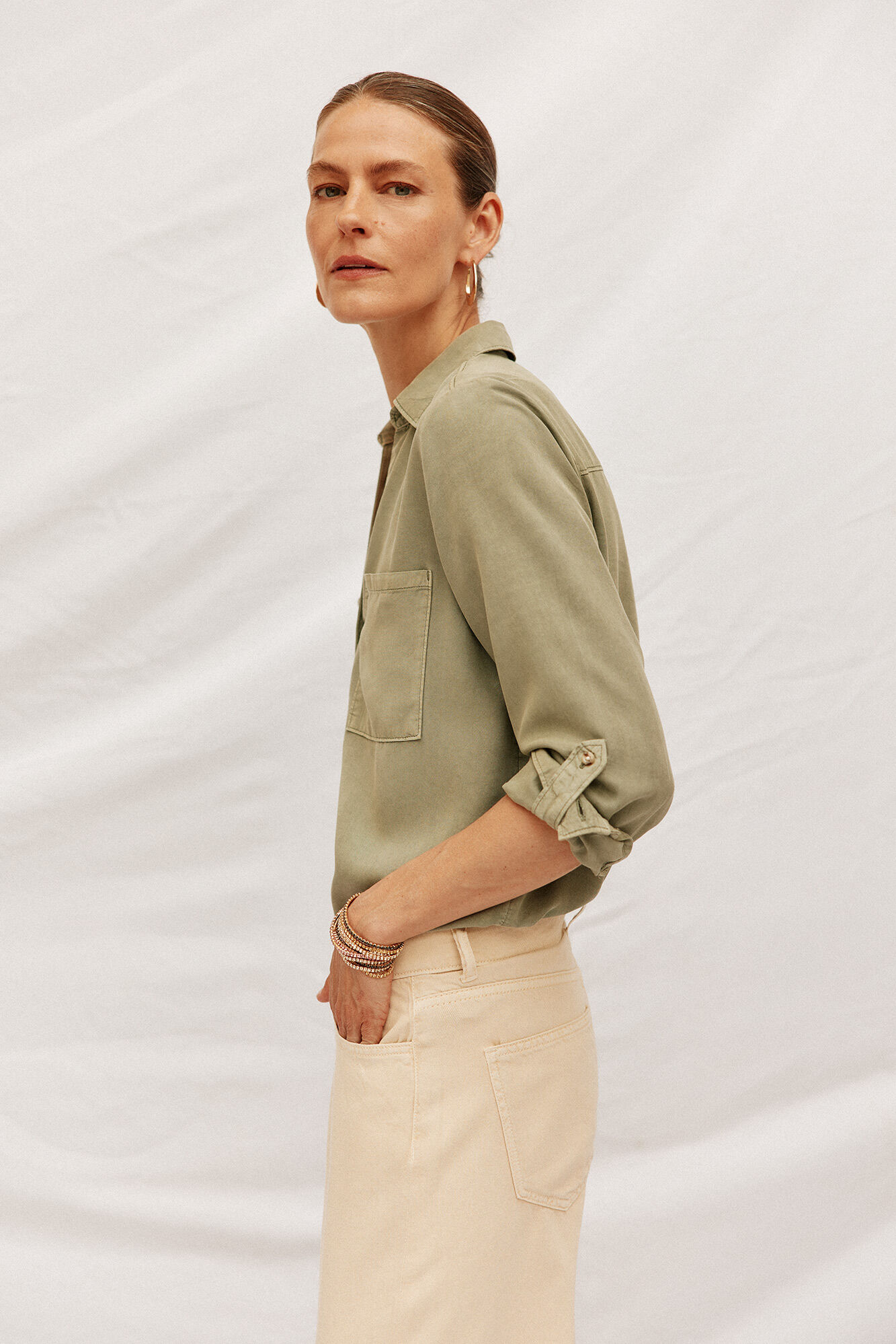 Cortefiel Camisa denim tencel Kaki