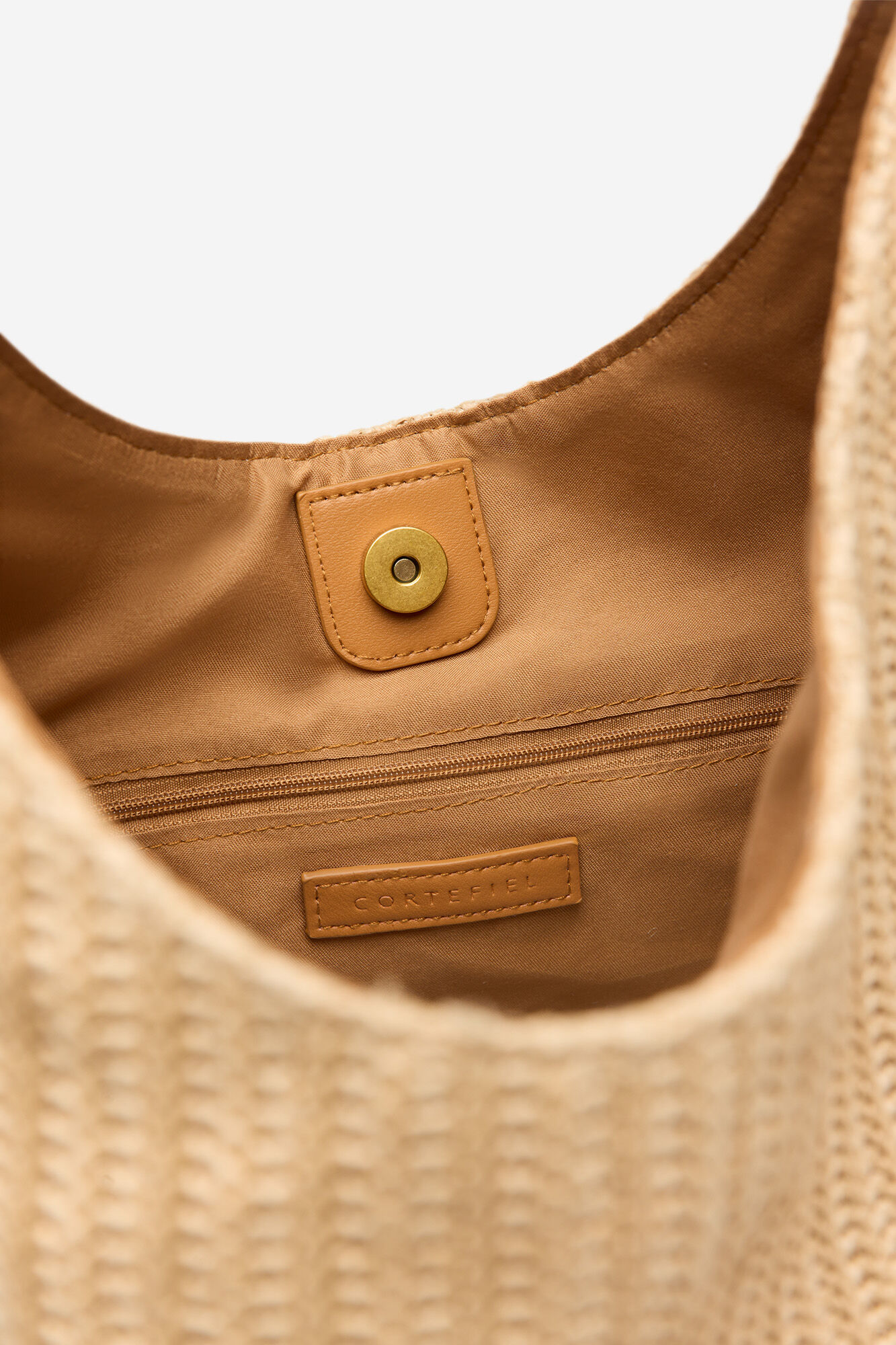 Cortefiel Hobo de rafia con argolla Arena