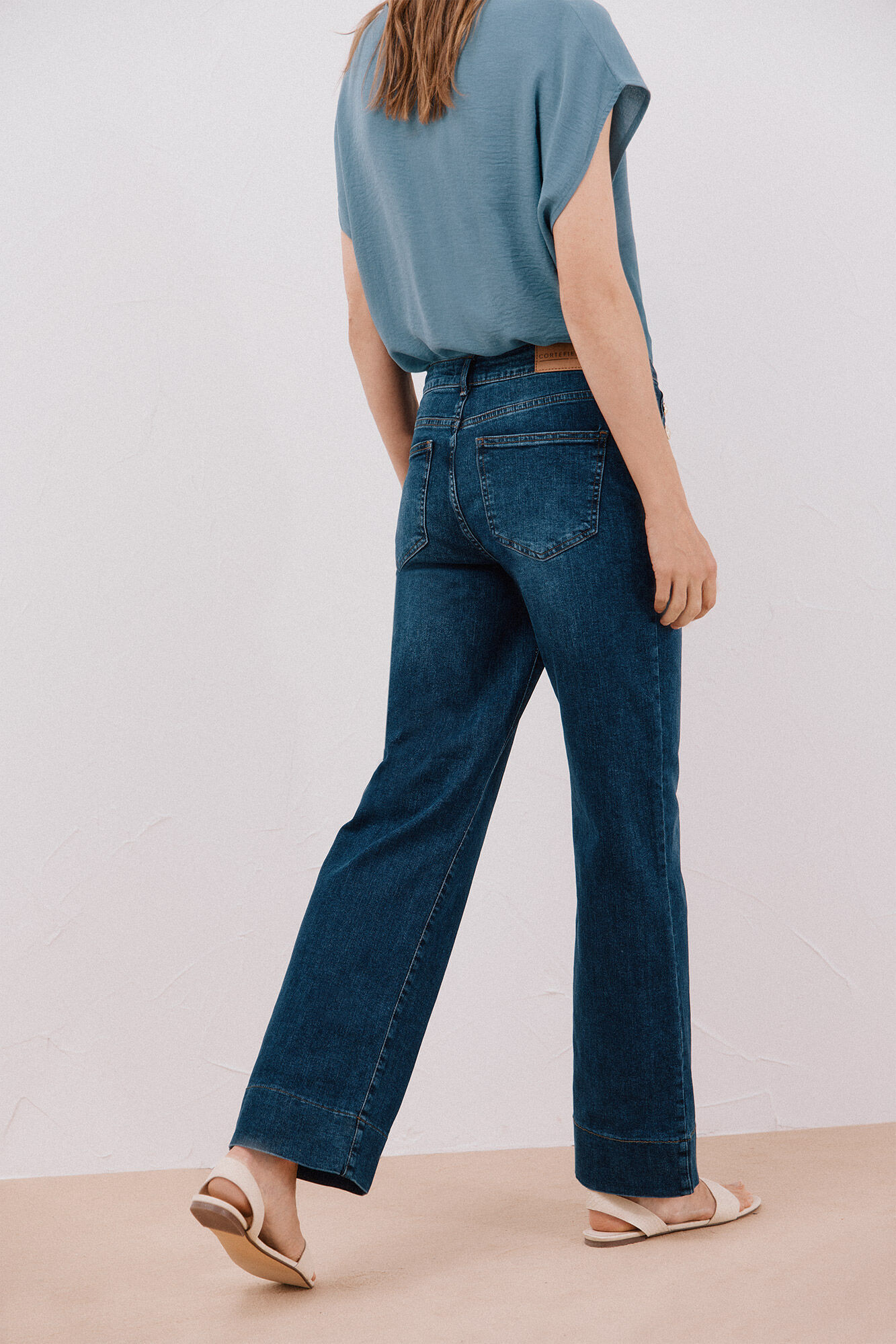 Cortefiel Pantalones palazzo botones Azul