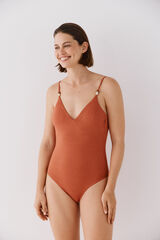 Cortefiel Traje de ba&ntilde;o de tejido lurex con pedrer&iacute;a Naranja