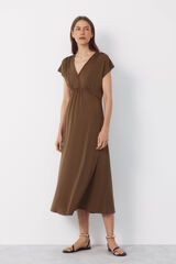 Cortefiel Vestido estampado trenza Kaki