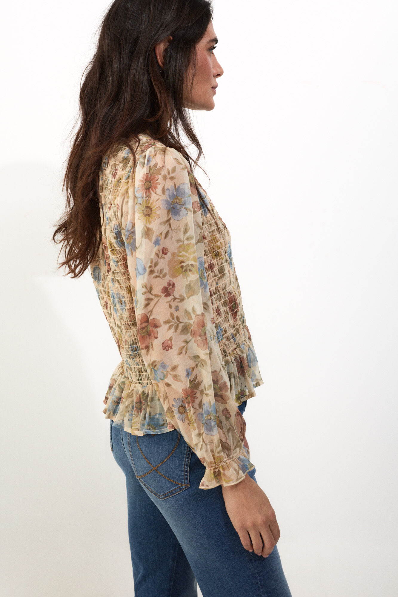 Slowlove Top con el&aacute;stico estampado Beige