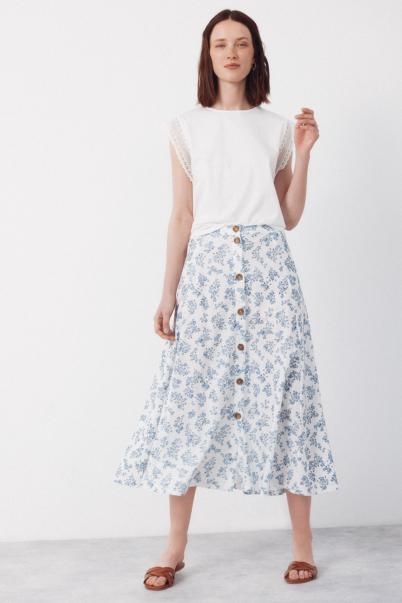 Cortefiel Falda capa midi Estampado azul